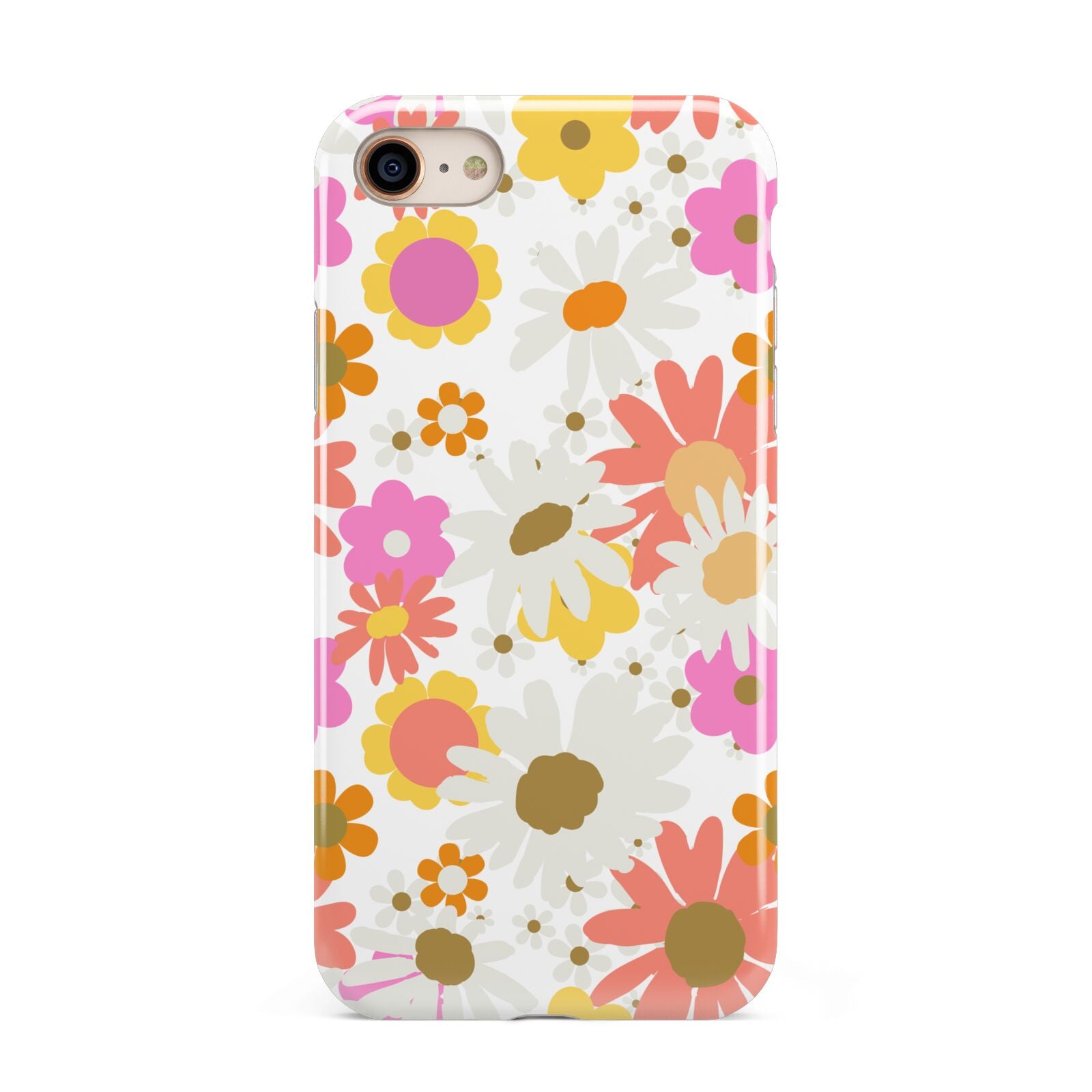Seventies Floral iPhone 8 3D Tough Case on Gold Phone
