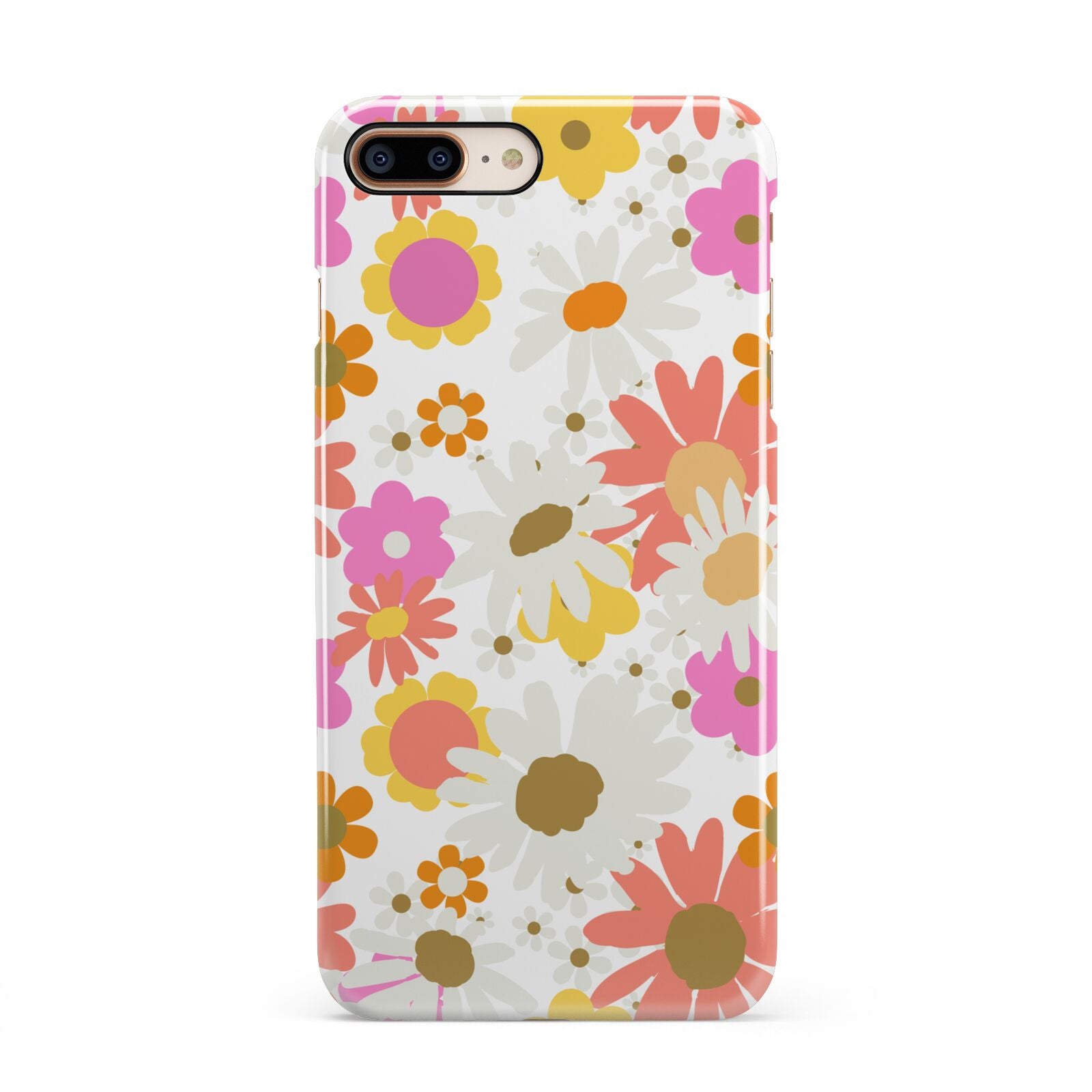 Seventies Floral iPhone 8 Plus 3D Snap Case on Gold Phone