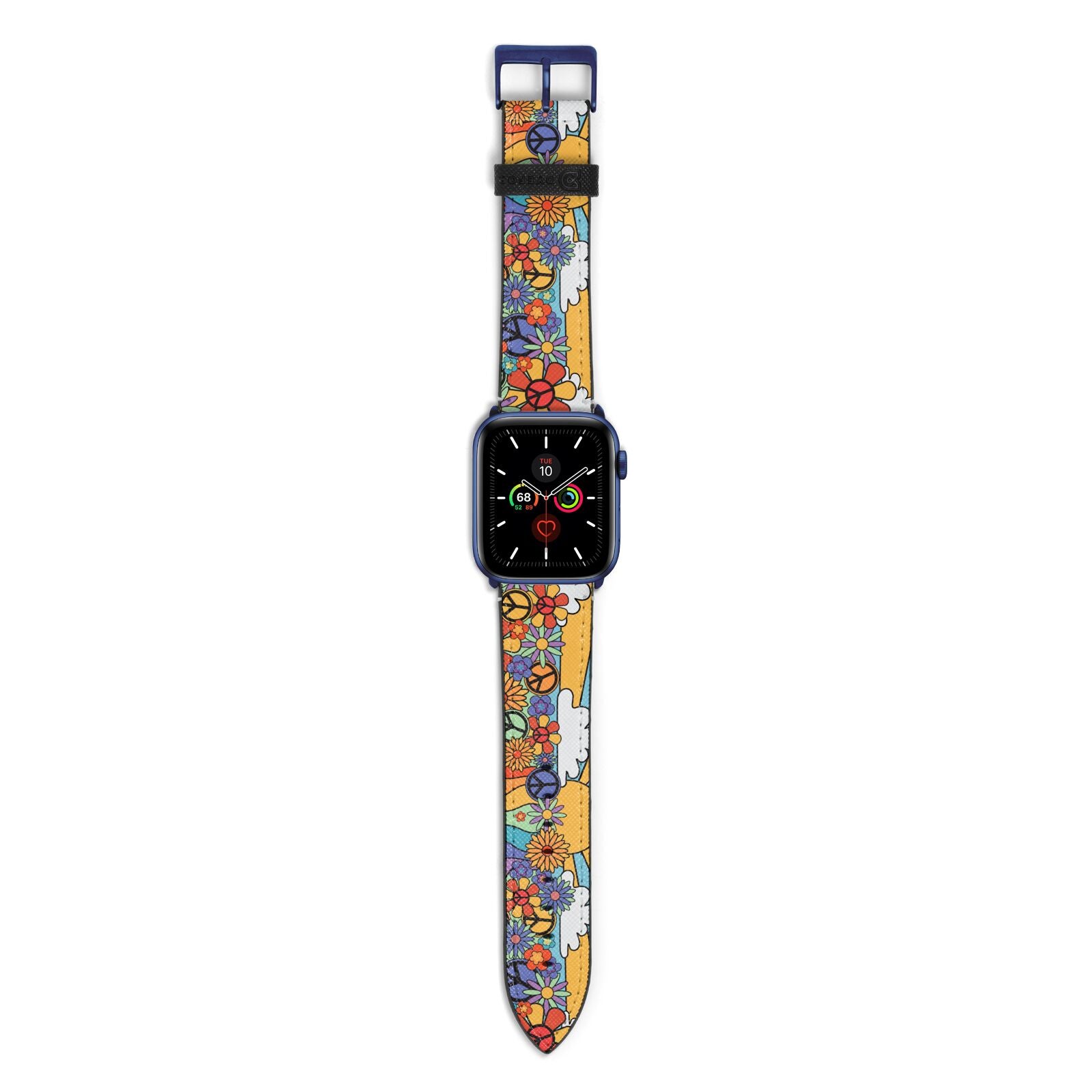 Seventies Groovy Retro Apple Watch Strap with Blue Hardware