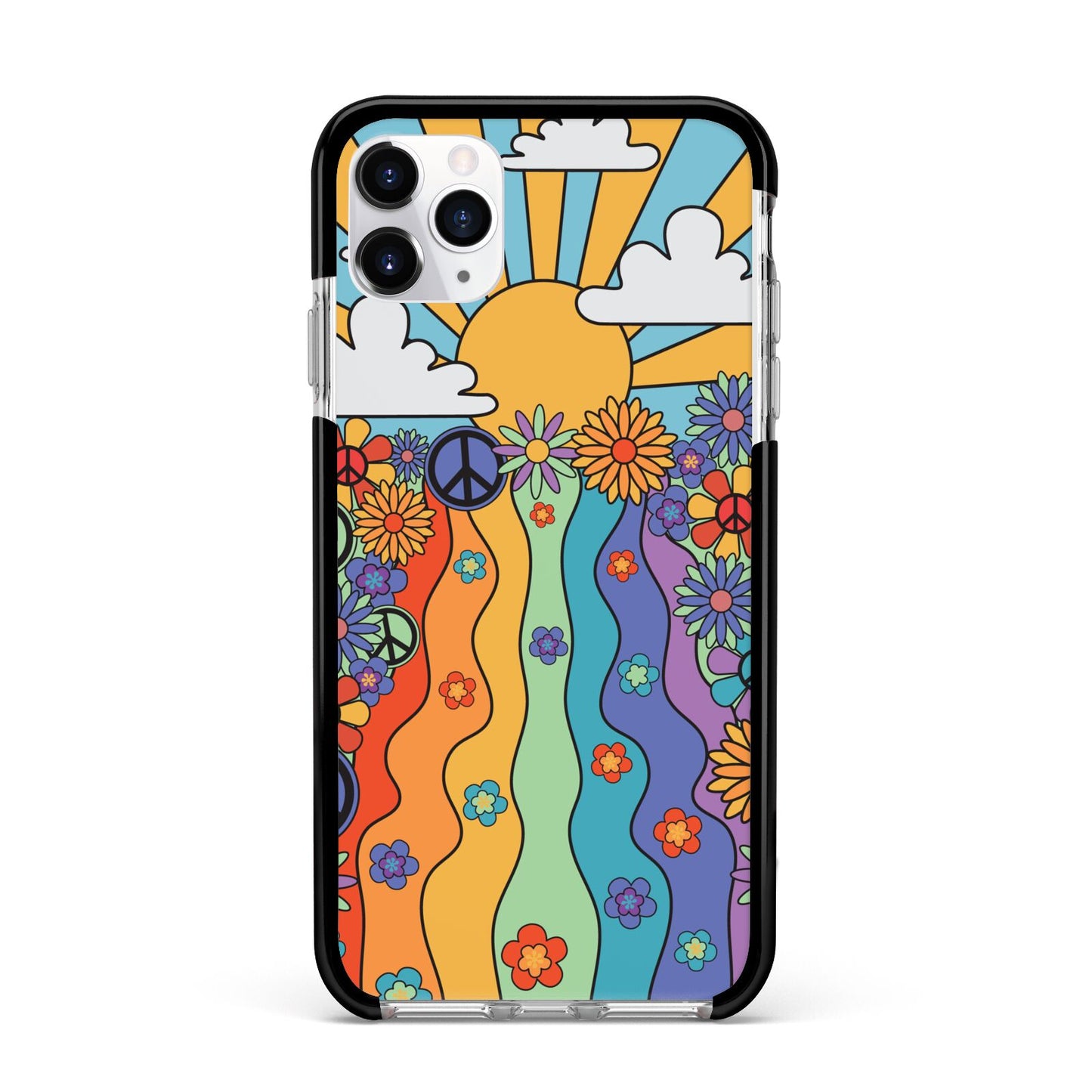 Seventies Groovy Retro Apple iPhone 11 Pro Max in Silver with Black Impact Case