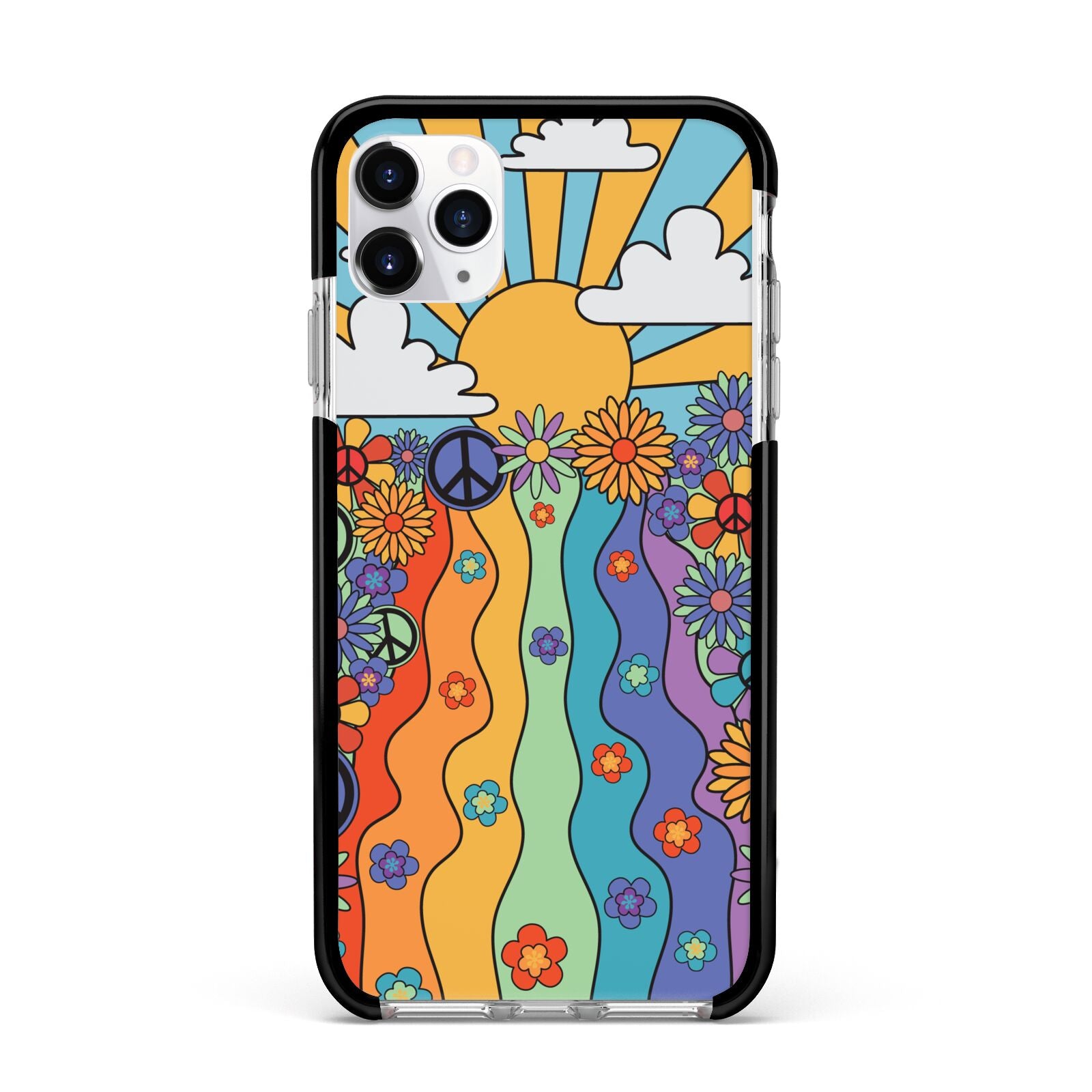 Seventies Groovy Retro Apple iPhone 11 Pro Max in Silver with Black Impact Case