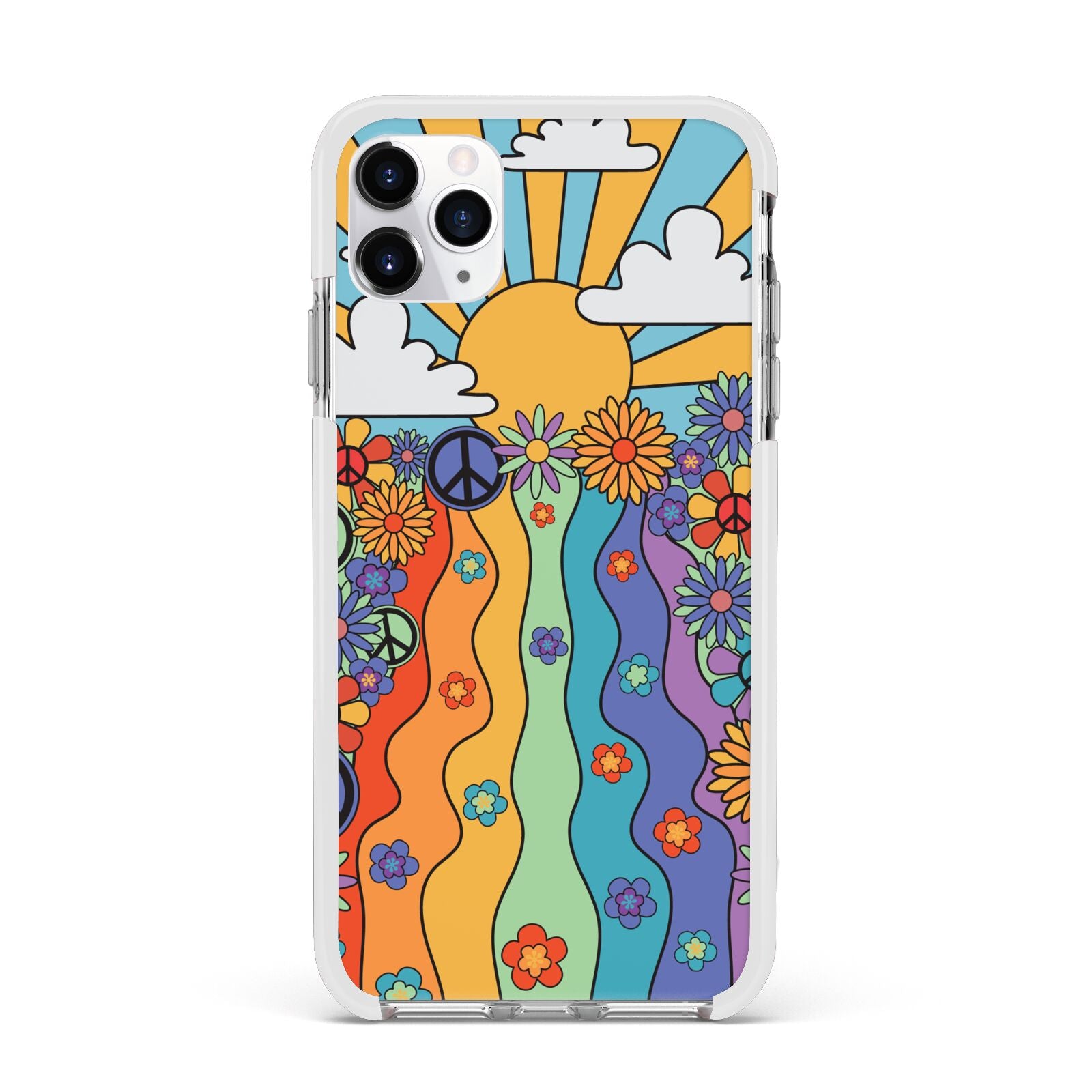 Seventies Groovy Retro Apple iPhone 11 Pro Max in Silver with White Impact Case