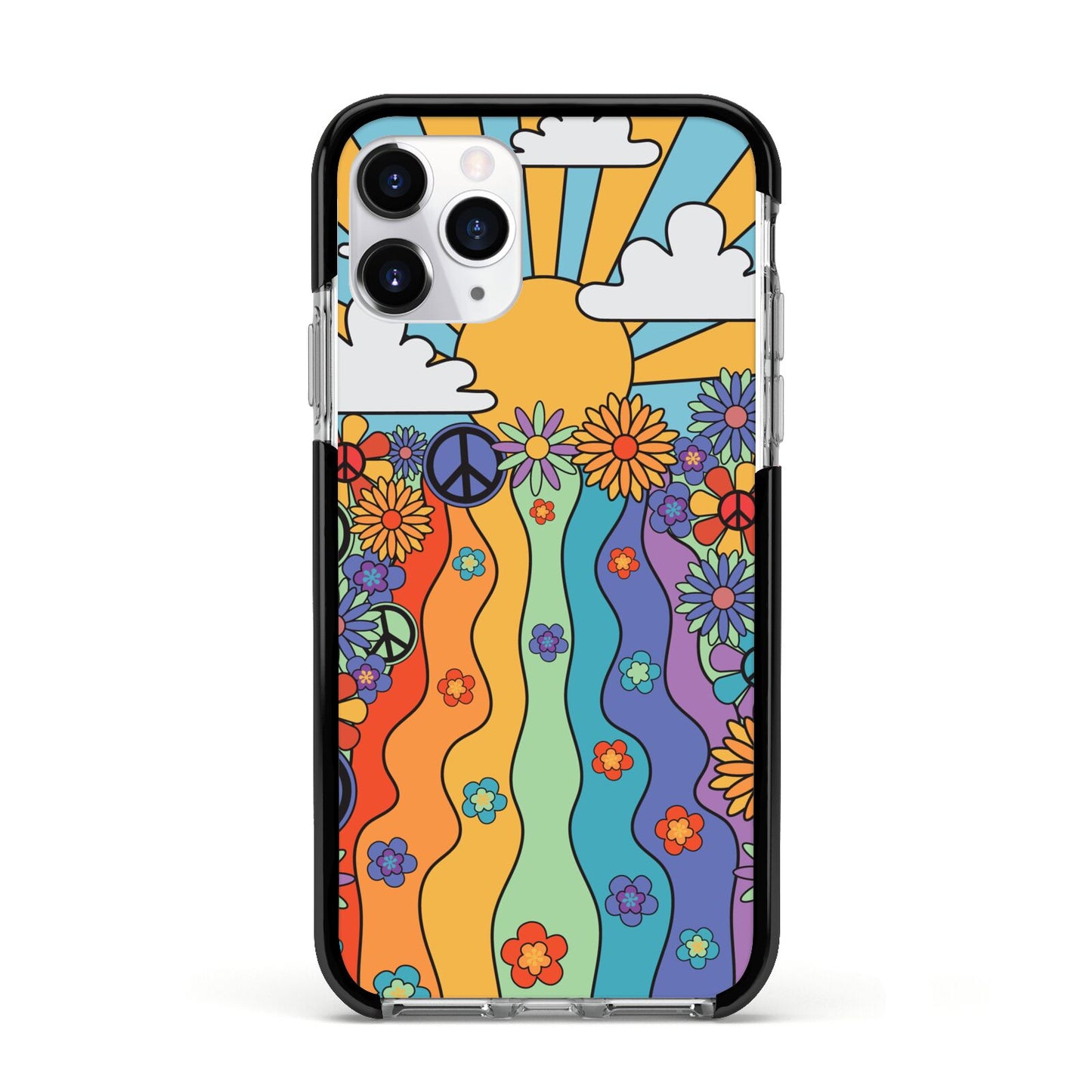 Seventies Groovy Retro Apple iPhone 11 Pro in Silver with Black Impact Case