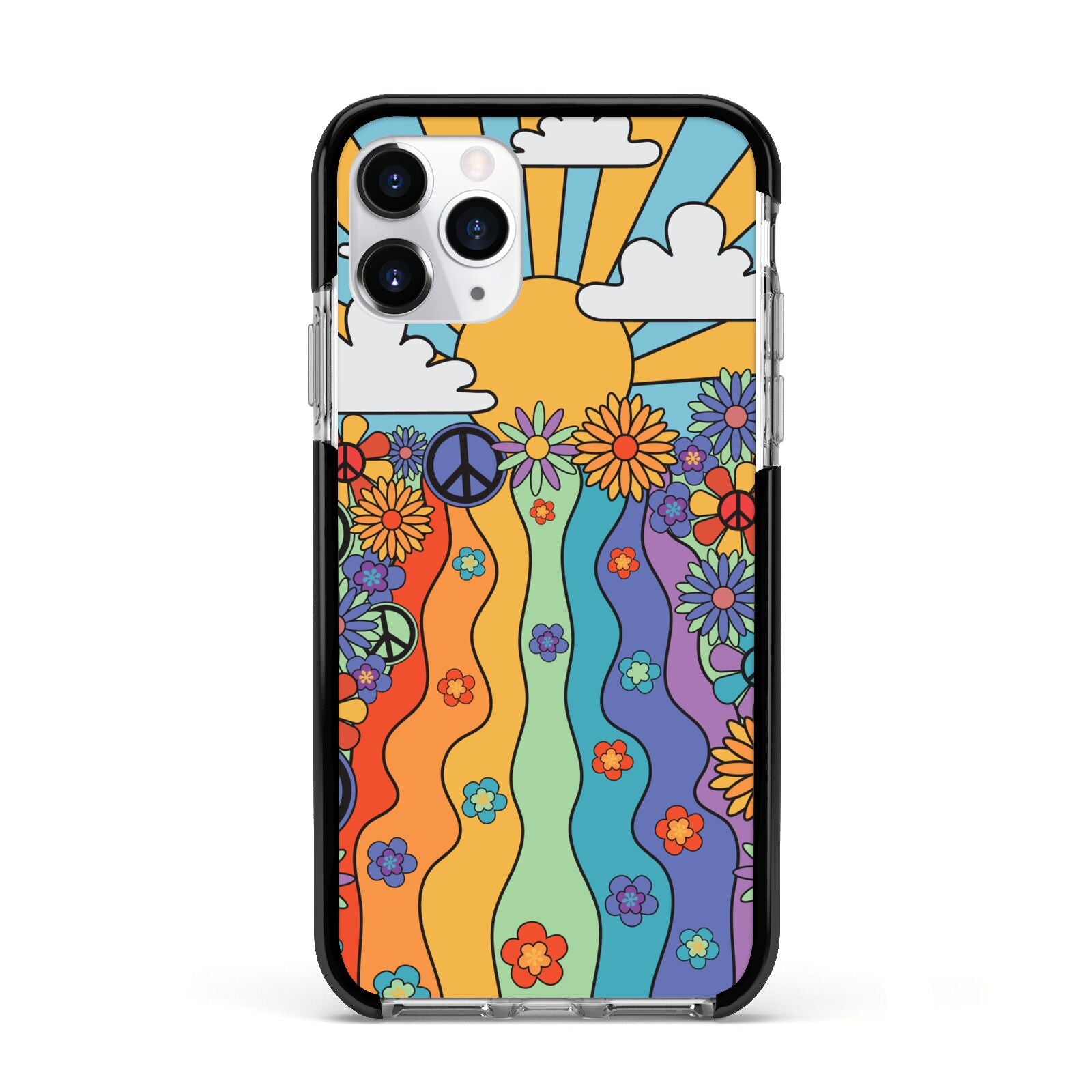 Seventies Groovy Retro Apple iPhone 11 Pro in Silver with Black Impact Case