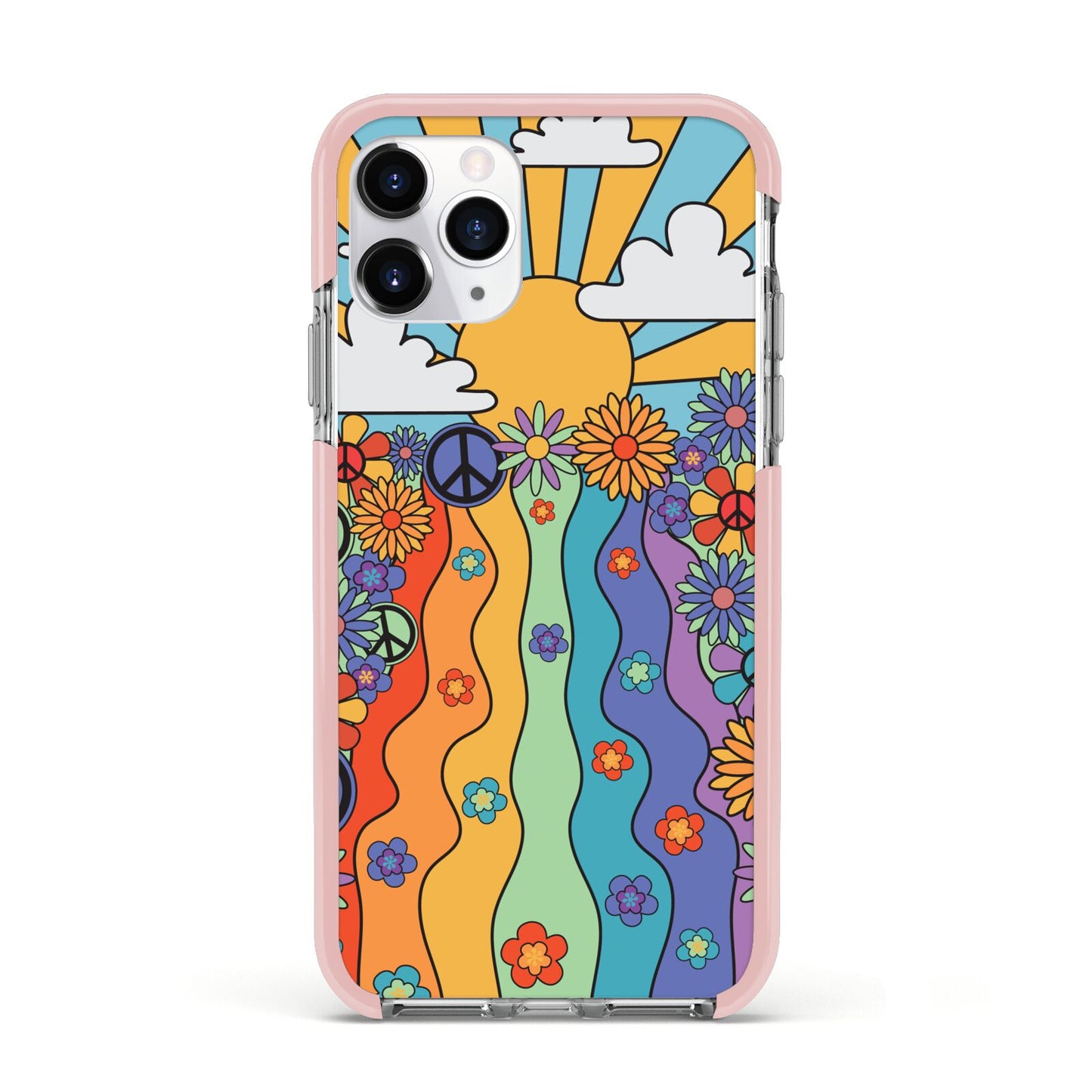 Seventies Groovy Retro Apple iPhone 11 Pro in Silver with Pink Impact Case