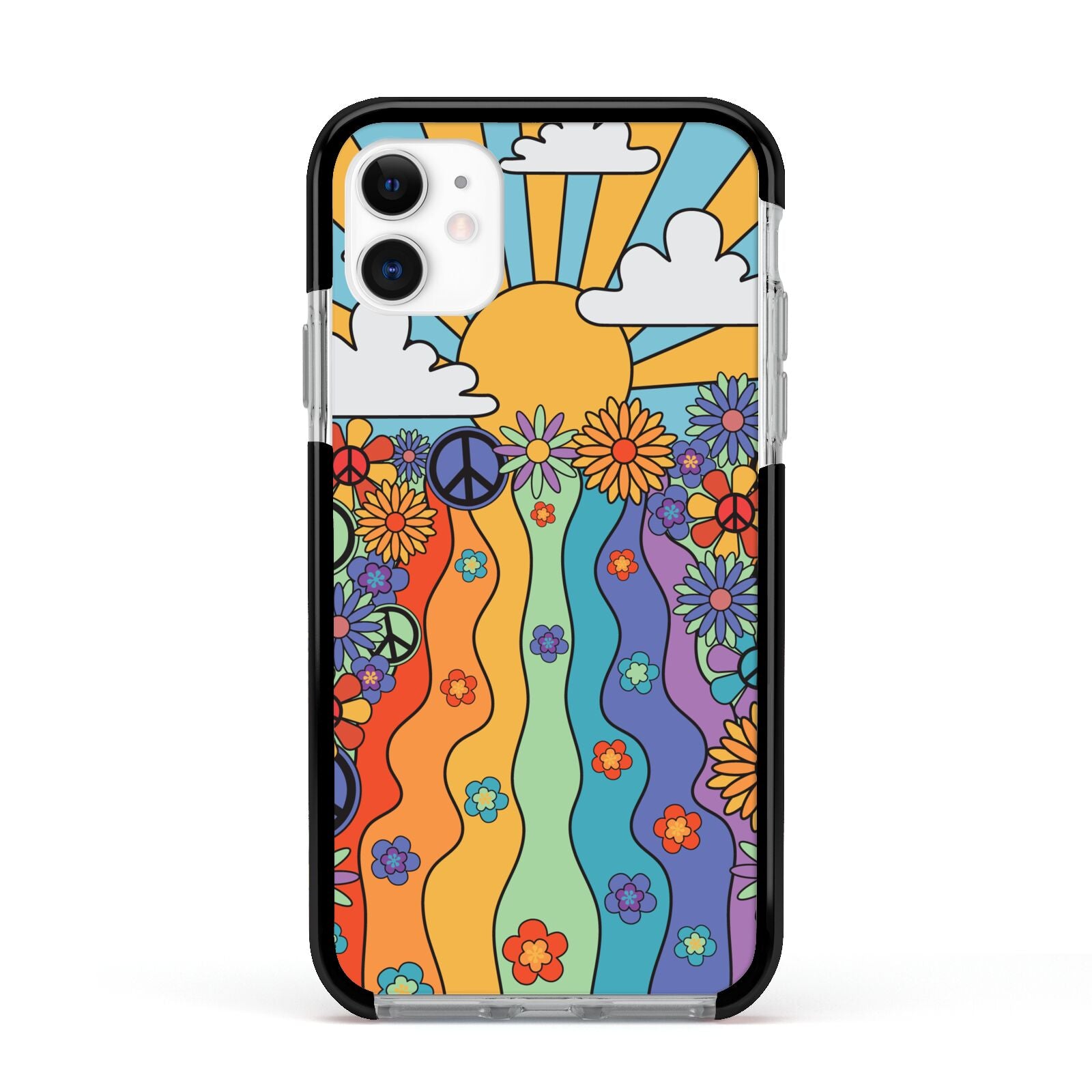 Seventies Groovy Retro Apple iPhone 11 in White with Black Impact Case