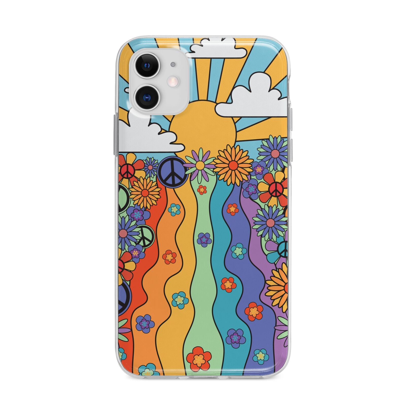 Seventies Groovy Retro Apple iPhone 11 in White with Bumper Case