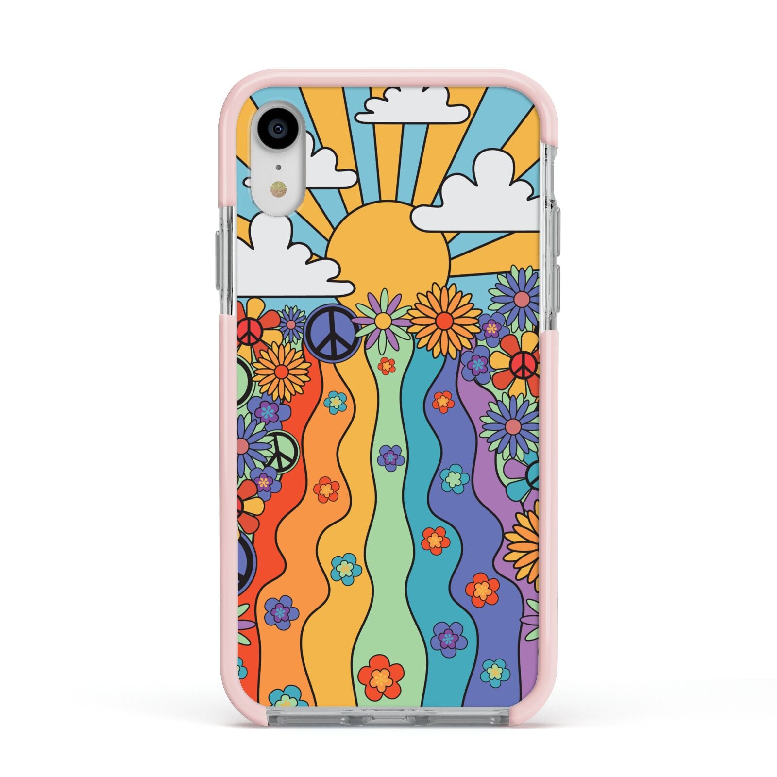 Seventies Groovy Retro Apple iPhone XR Impact Case Pink Edge on Silver Phone