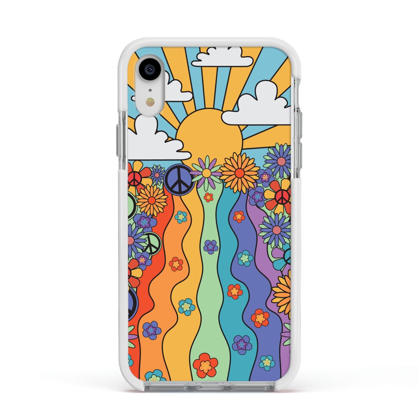Seventies Groovy Retro Apple iPhone XR Impact Case White Edge on Silver Phone
