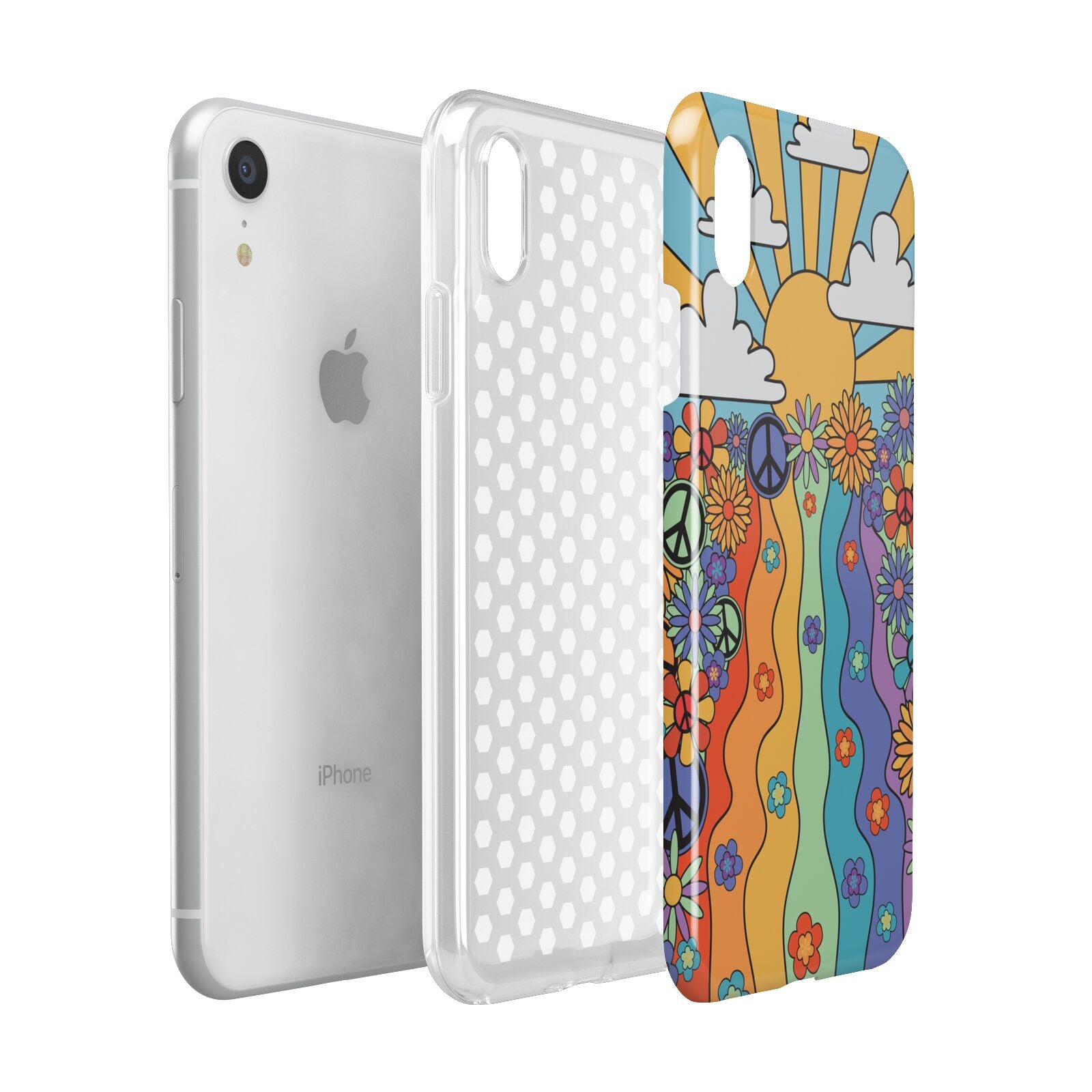 Seventies Groovy Retro Apple iPhone XR White 3D Tough Case Expanded view