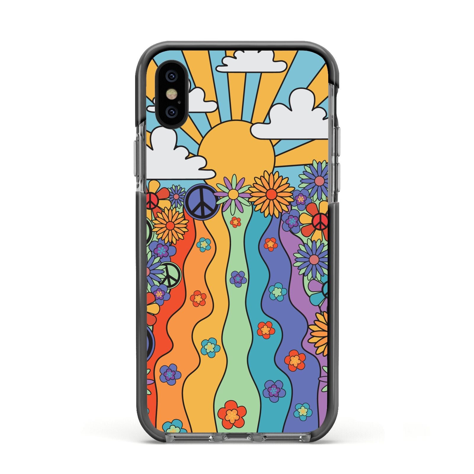 Seventies Groovy Retro Apple iPhone Xs Impact Case Black Edge on Black Phone