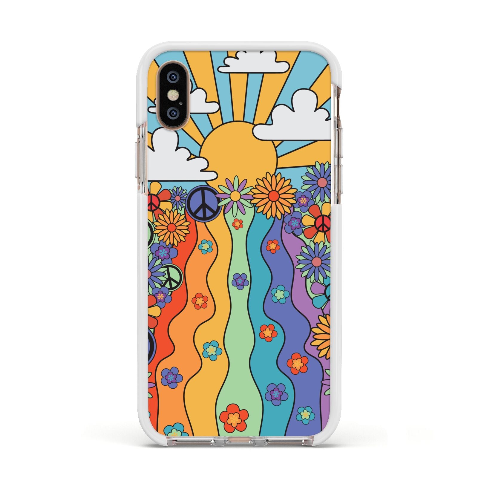 Seventies Groovy Retro Apple iPhone Xs Impact Case White Edge on Gold Phone
