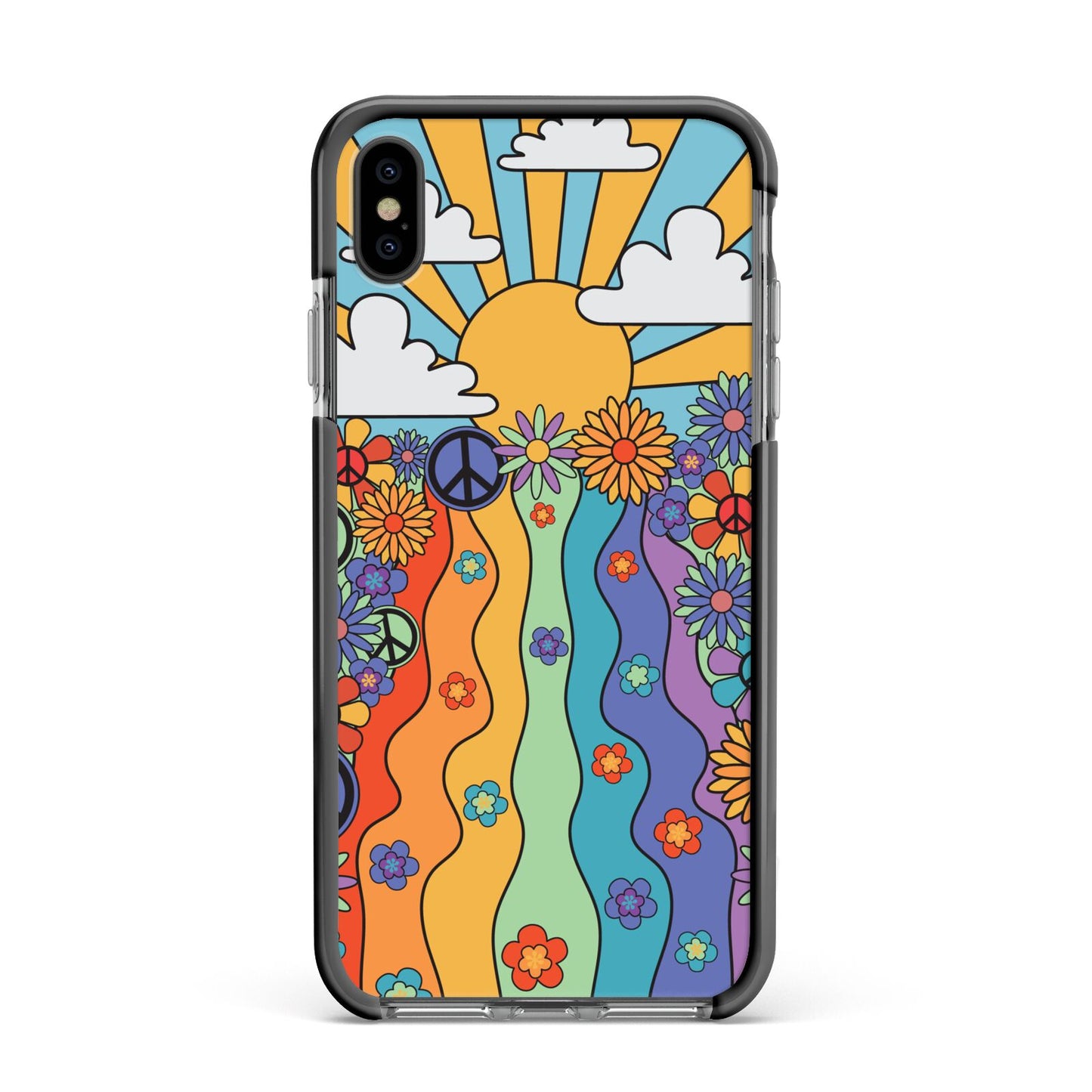 Seventies Groovy Retro Apple iPhone Xs Max Impact Case Black Edge on Black Phone