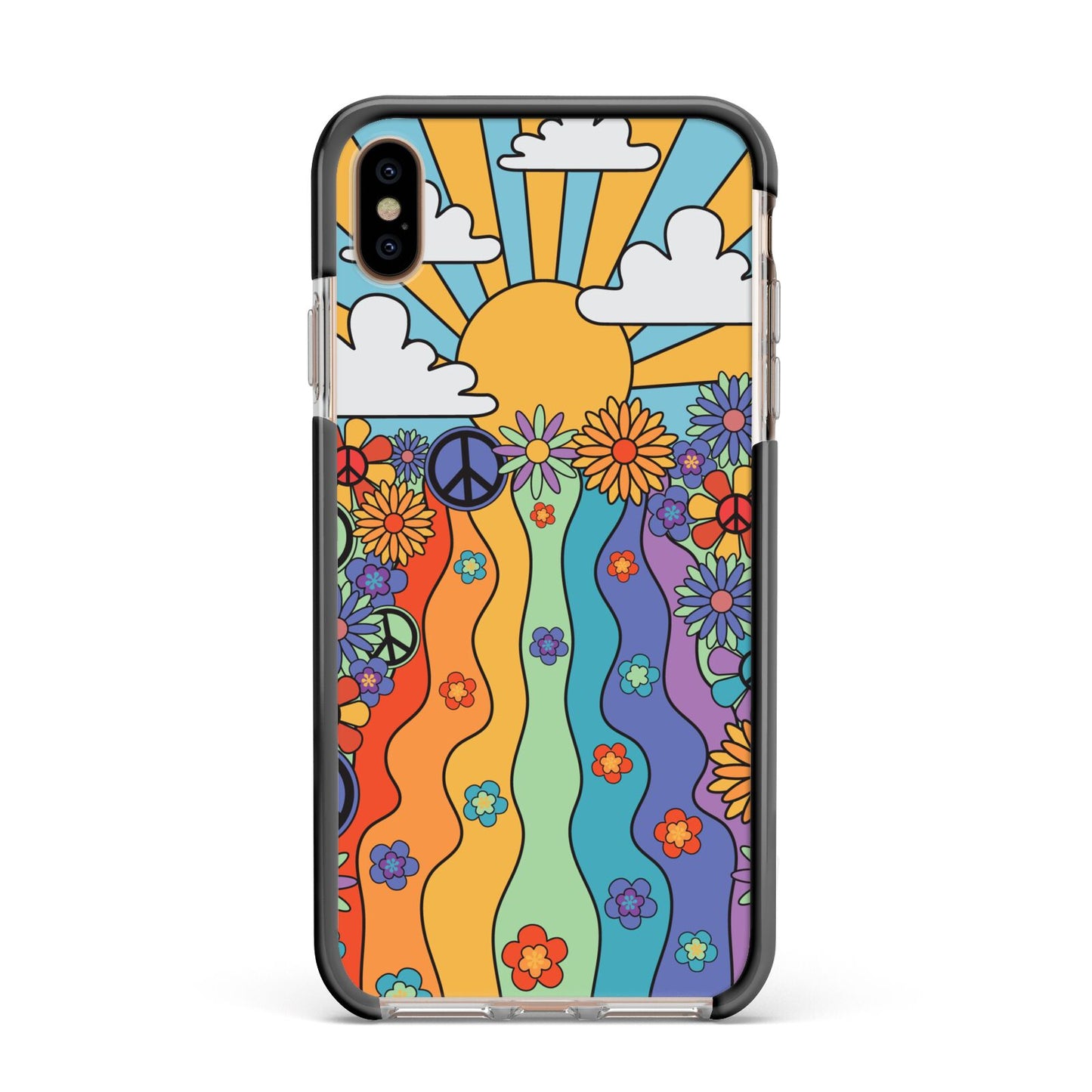 Seventies Groovy Retro Apple iPhone Xs Max Impact Case Black Edge on Gold Phone