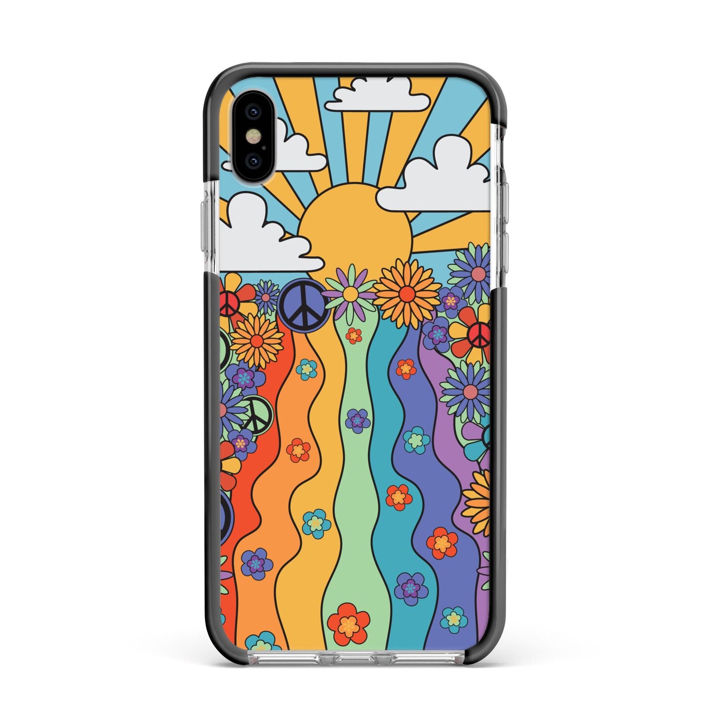 Seventies Groovy Retro Apple iPhone Xs Max Impact Case Black Edge on Silver Phone