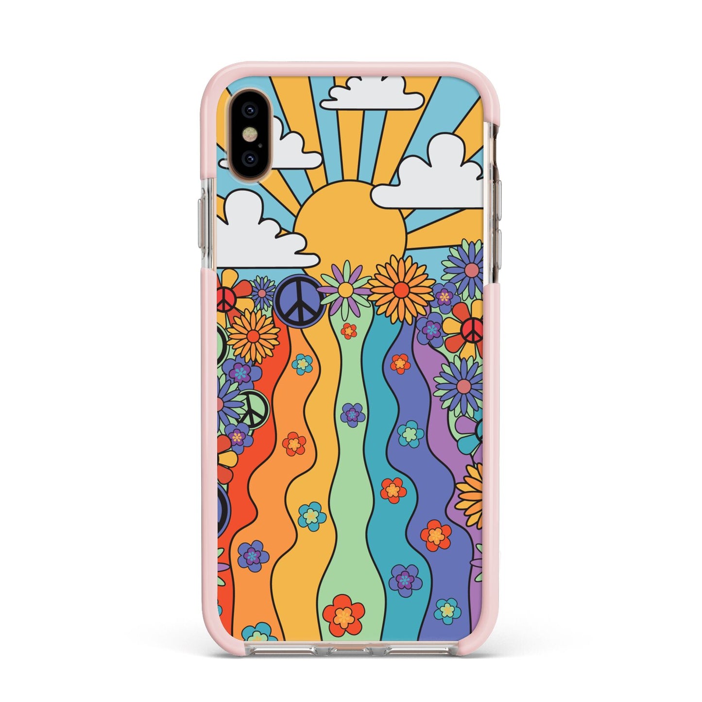Seventies Groovy Retro Apple iPhone Xs Max Impact Case Pink Edge on Gold Phone