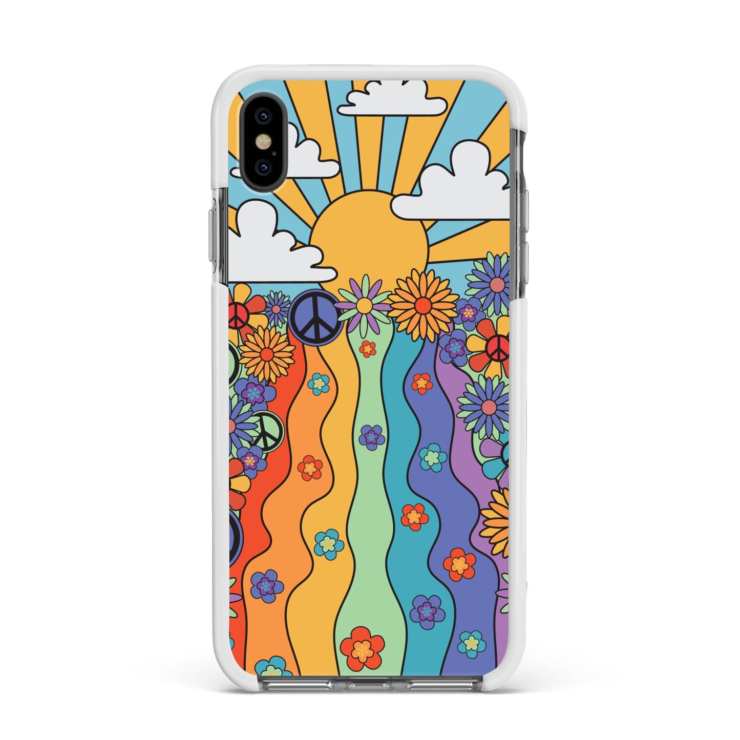 Seventies Groovy Retro Apple iPhone Xs Max Impact Case White Edge on Black Phone