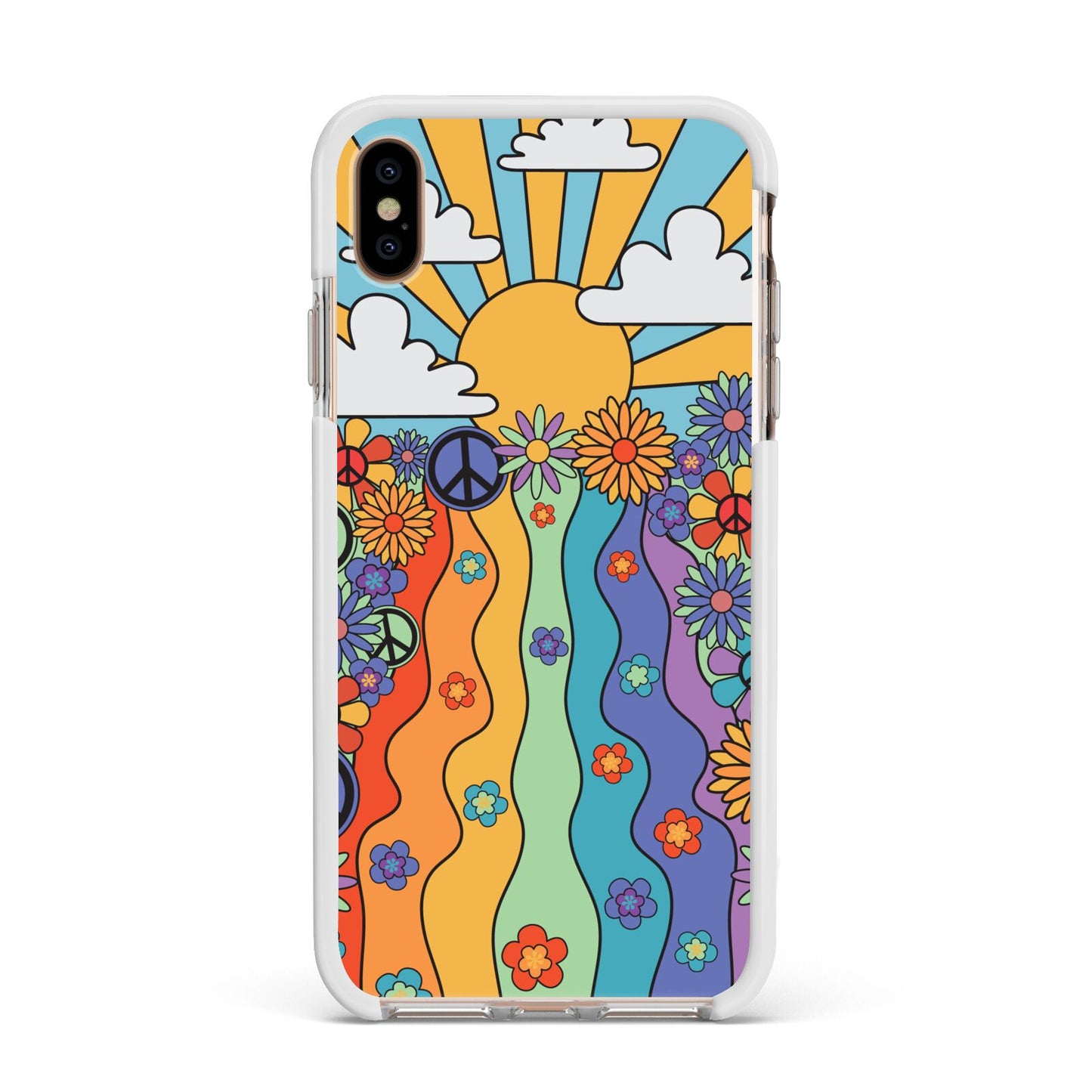Seventies Groovy Retro Apple iPhone Xs Max Impact Case White Edge on Gold Phone