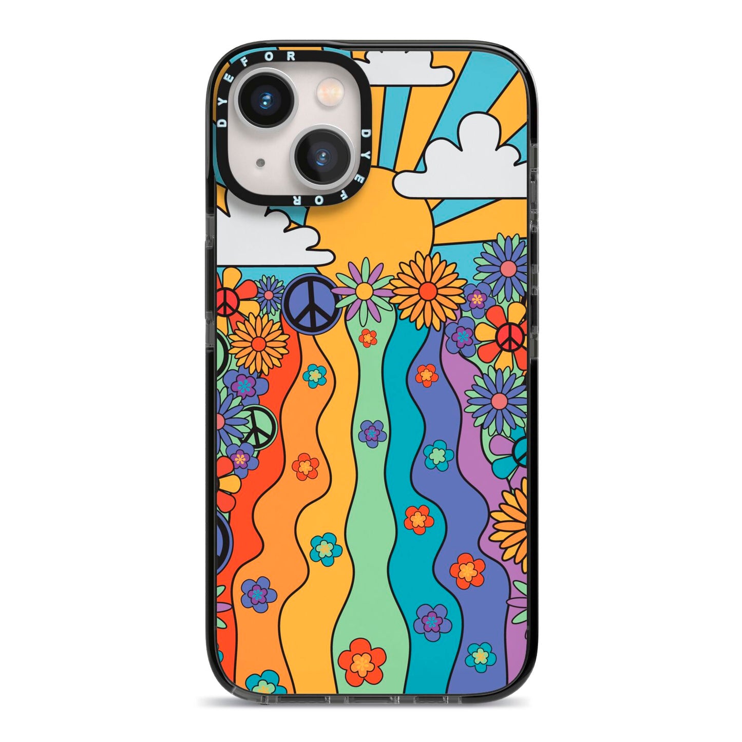 Seventies Groovy Retro iPhone 13 Black Impact Case on Silver phone