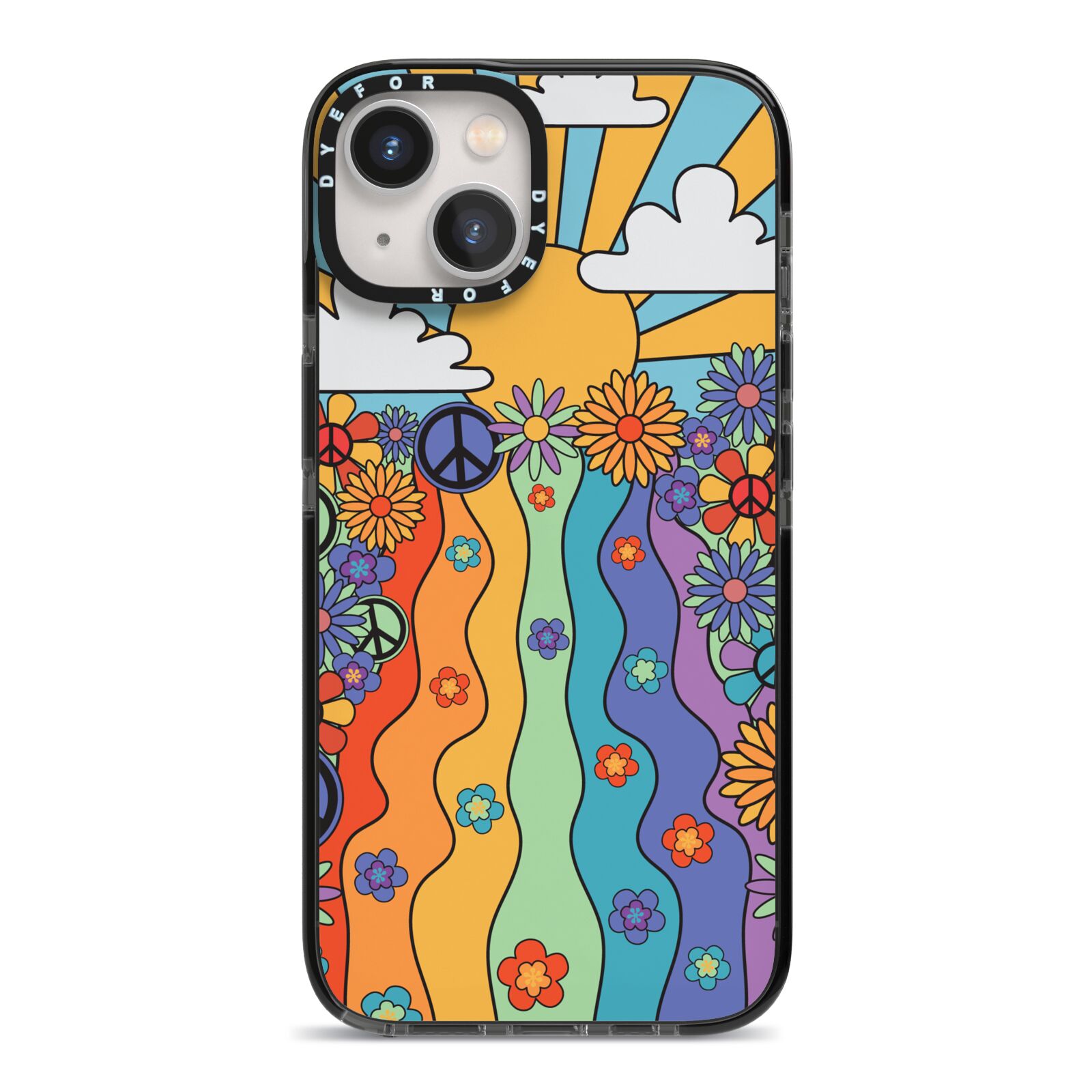 Seventies Groovy Retro iPhone 13 Black Impact Case on Silver phone