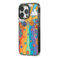 Seventies Groovy Retro iPhone 13 Pro Black Impact Case Side Angle on Silver phone