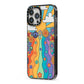 Seventies Groovy Retro iPhone 13 Pro Max Black Impact Case Side Angle on Silver phone