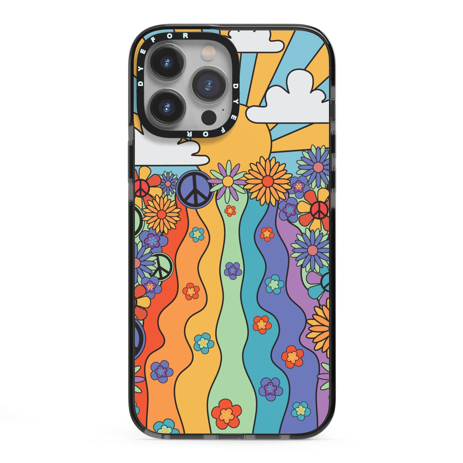 Seventies Groovy Retro iPhone 13 Pro Max Black Impact Case on Silver phone