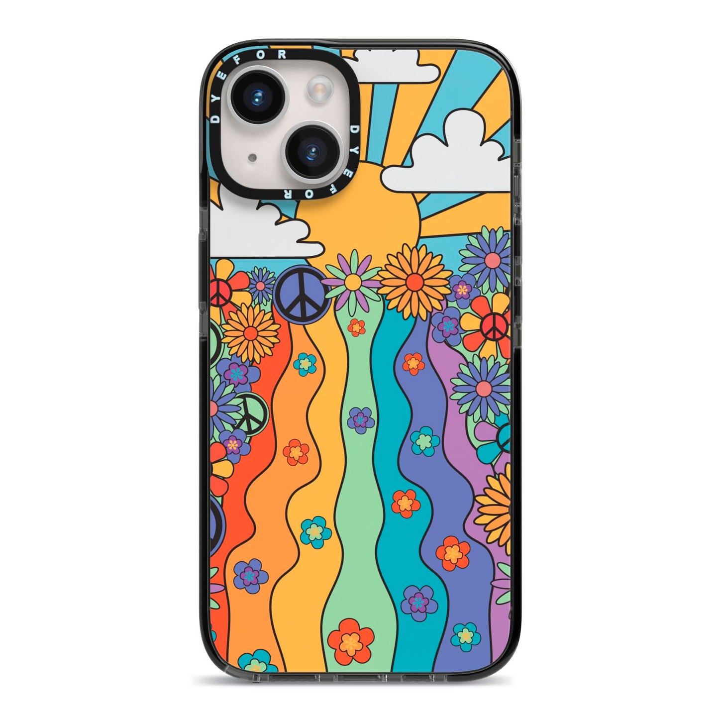Seventies Groovy Retro iPhone 14 Black Impact Case on Silver phone