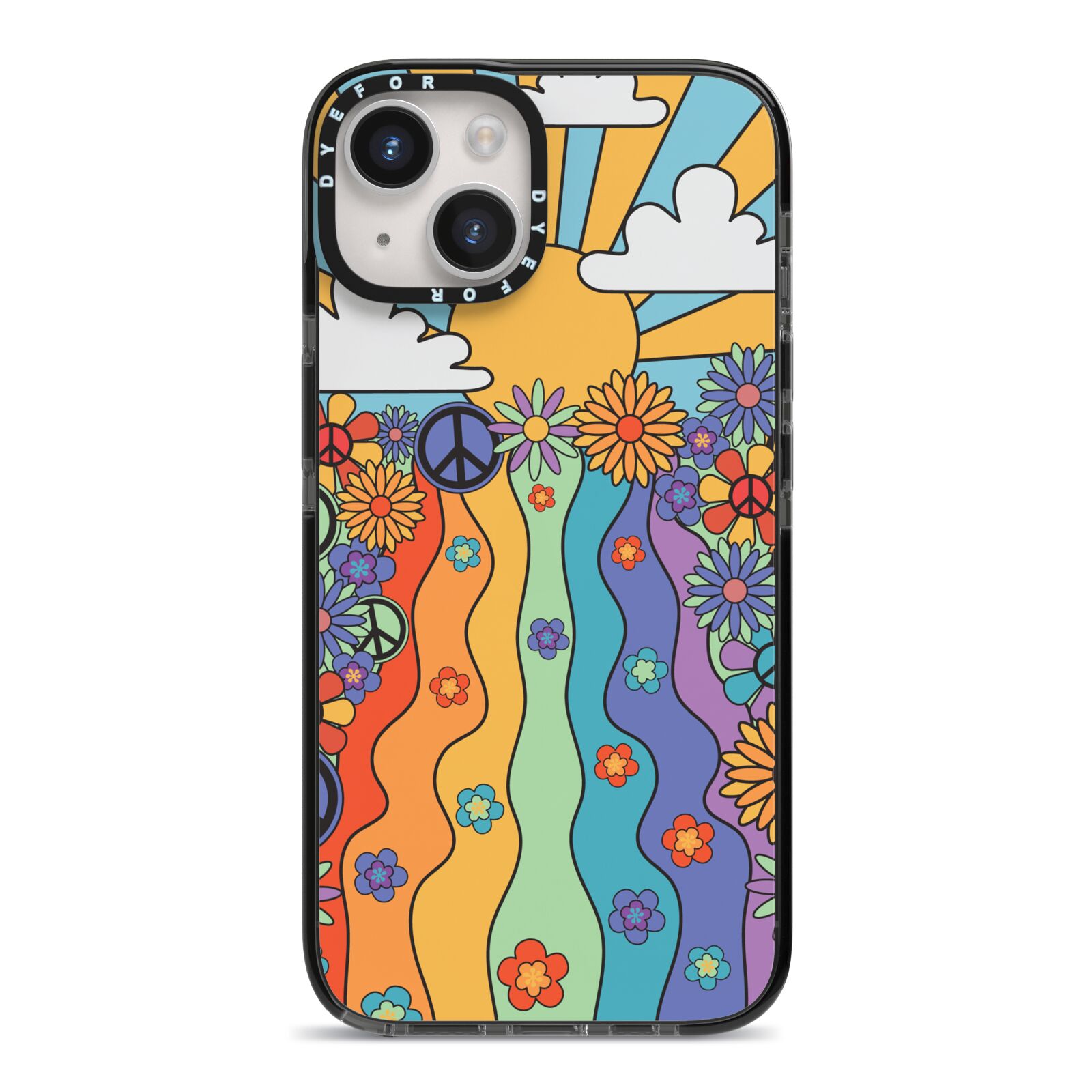 Seventies Groovy Retro iPhone 14 Black Impact Case on Silver phone