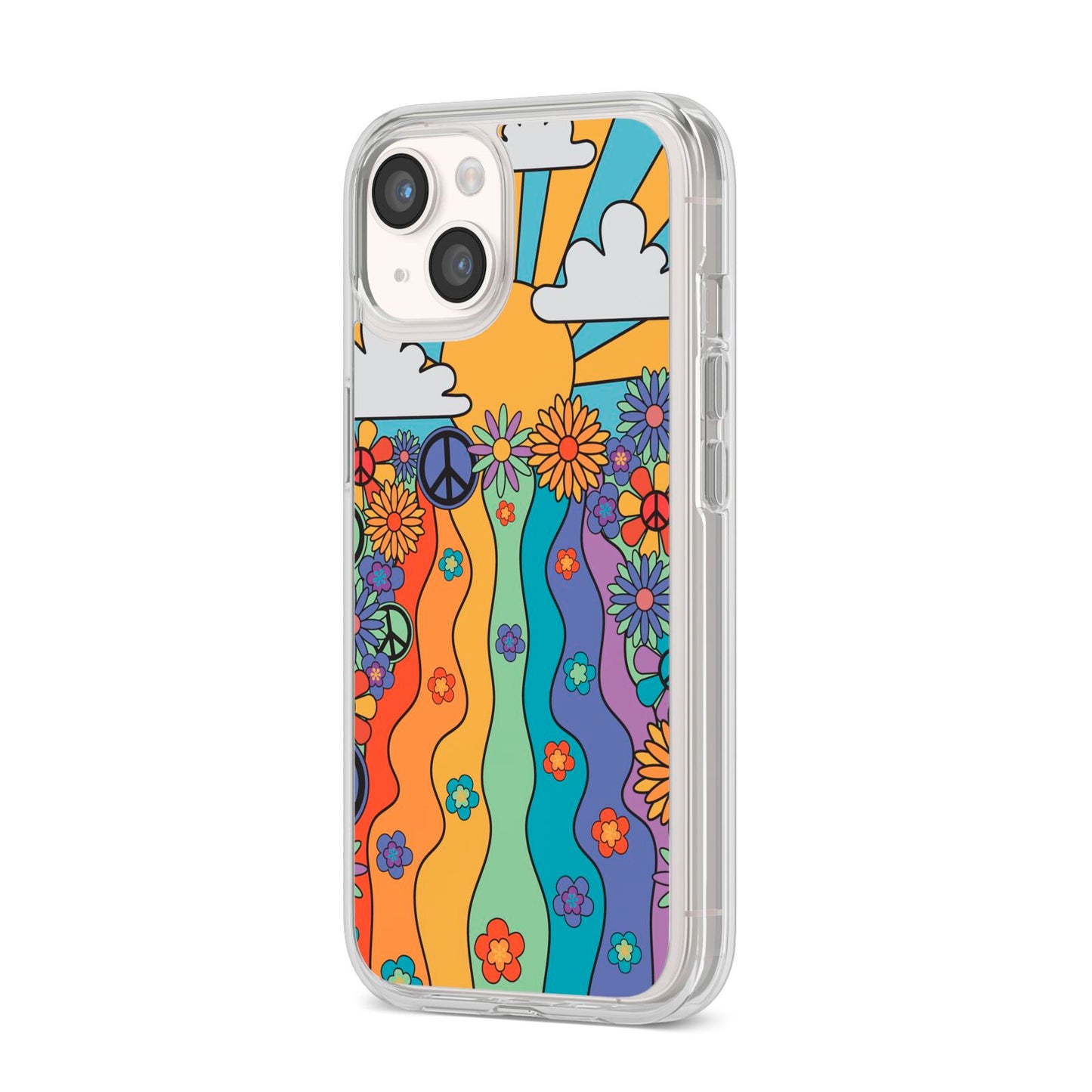 Seventies Groovy Retro iPhone 14 Clear Tough Case Starlight Angled Image