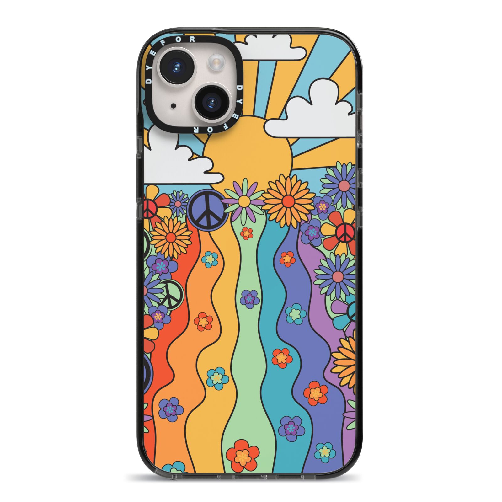 Seventies Groovy Retro iPhone 14 Plus Black Impact Case on Silver phone