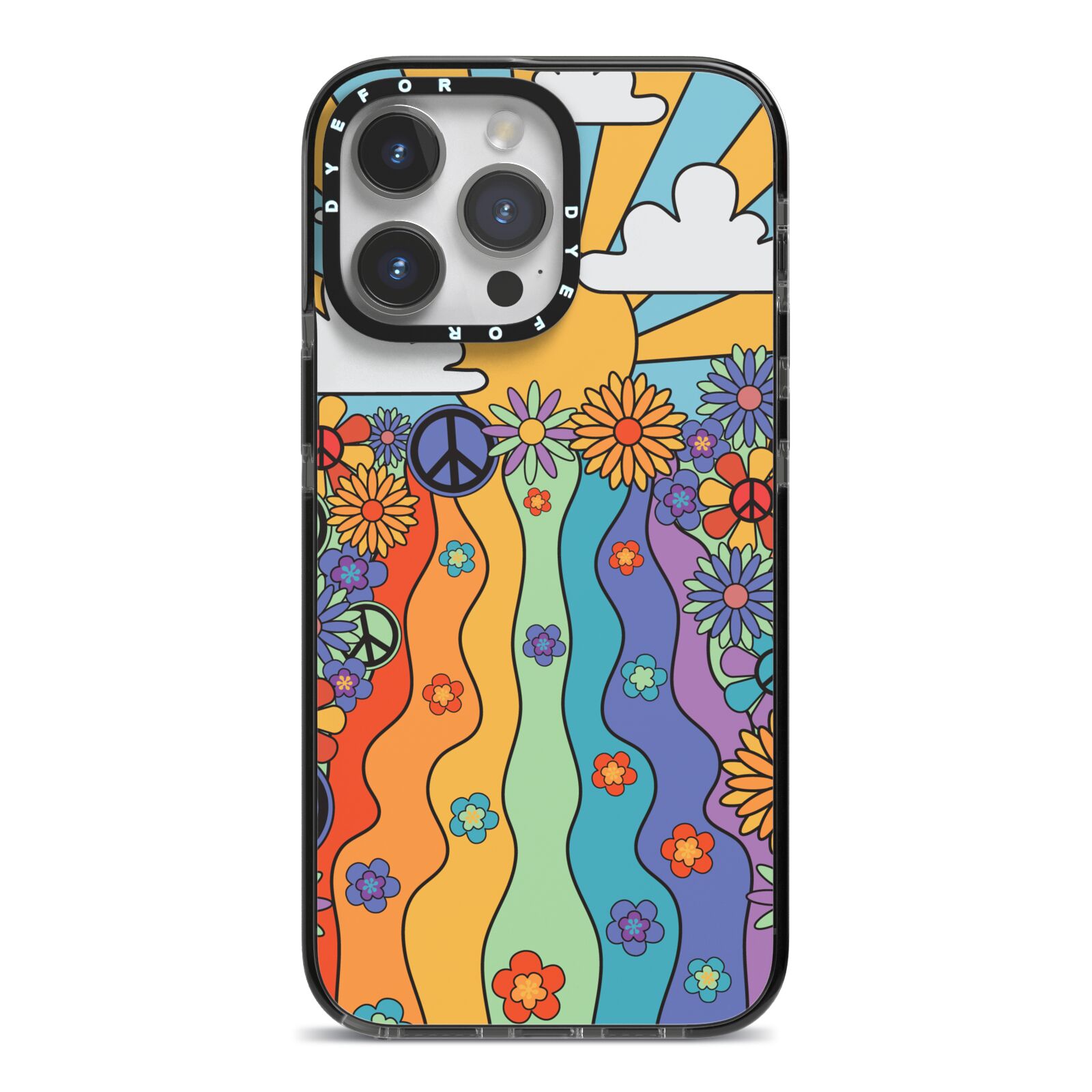 Seventies Groovy Retro iPhone 14 Pro Max Black Impact Case on Silver phone