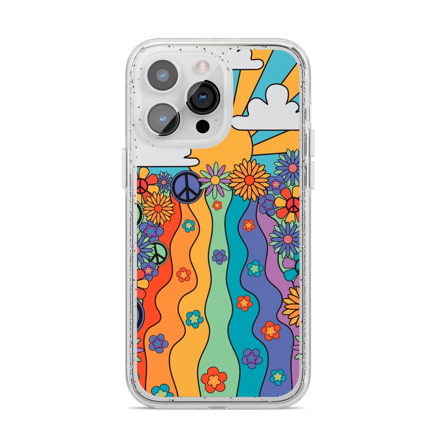 Seventies Groovy Retro iPhone 14 Pro Max Glitter Tough Case Silver