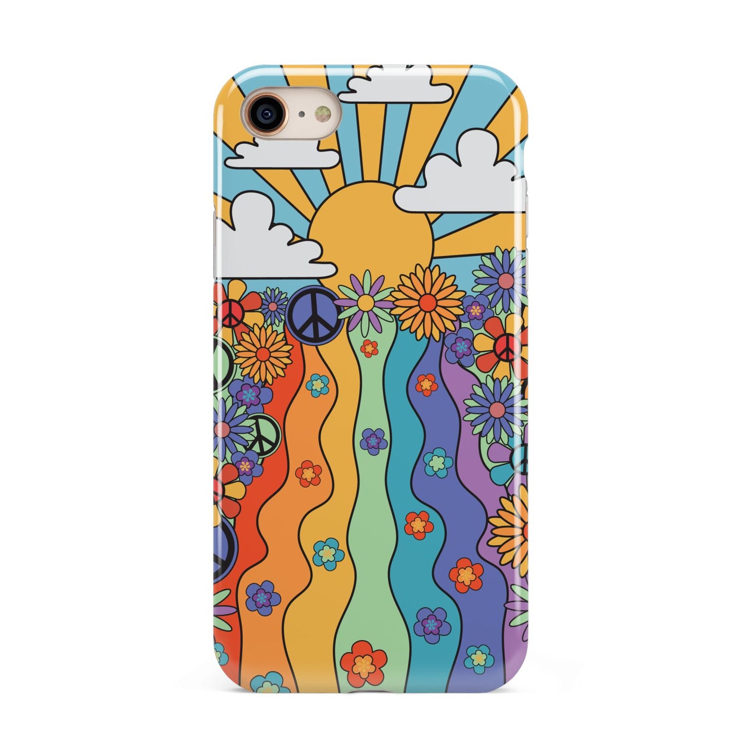 Seventies Groovy Retro iPhone 8 3D Tough Case on Gold Phone
