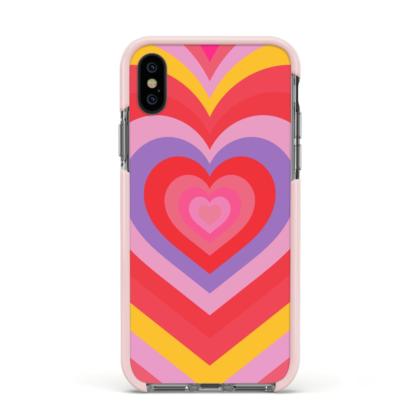 Seventies Heart Apple iPhone Xs Impact Case Pink Edge on Black Phone