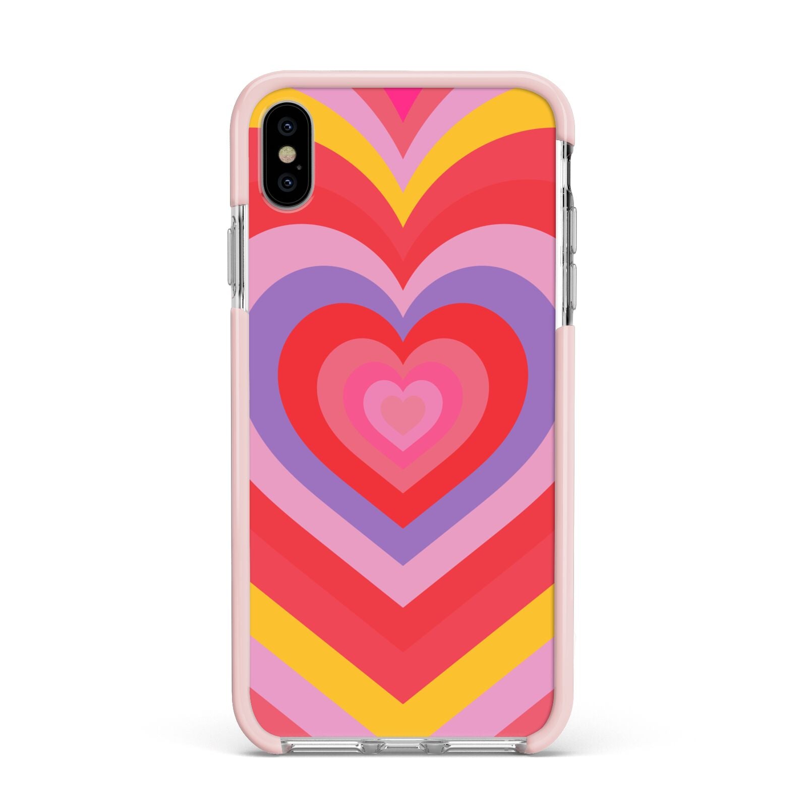 Seventies Heart Apple iPhone Xs Max Impact Case Pink Edge on Silver Phone