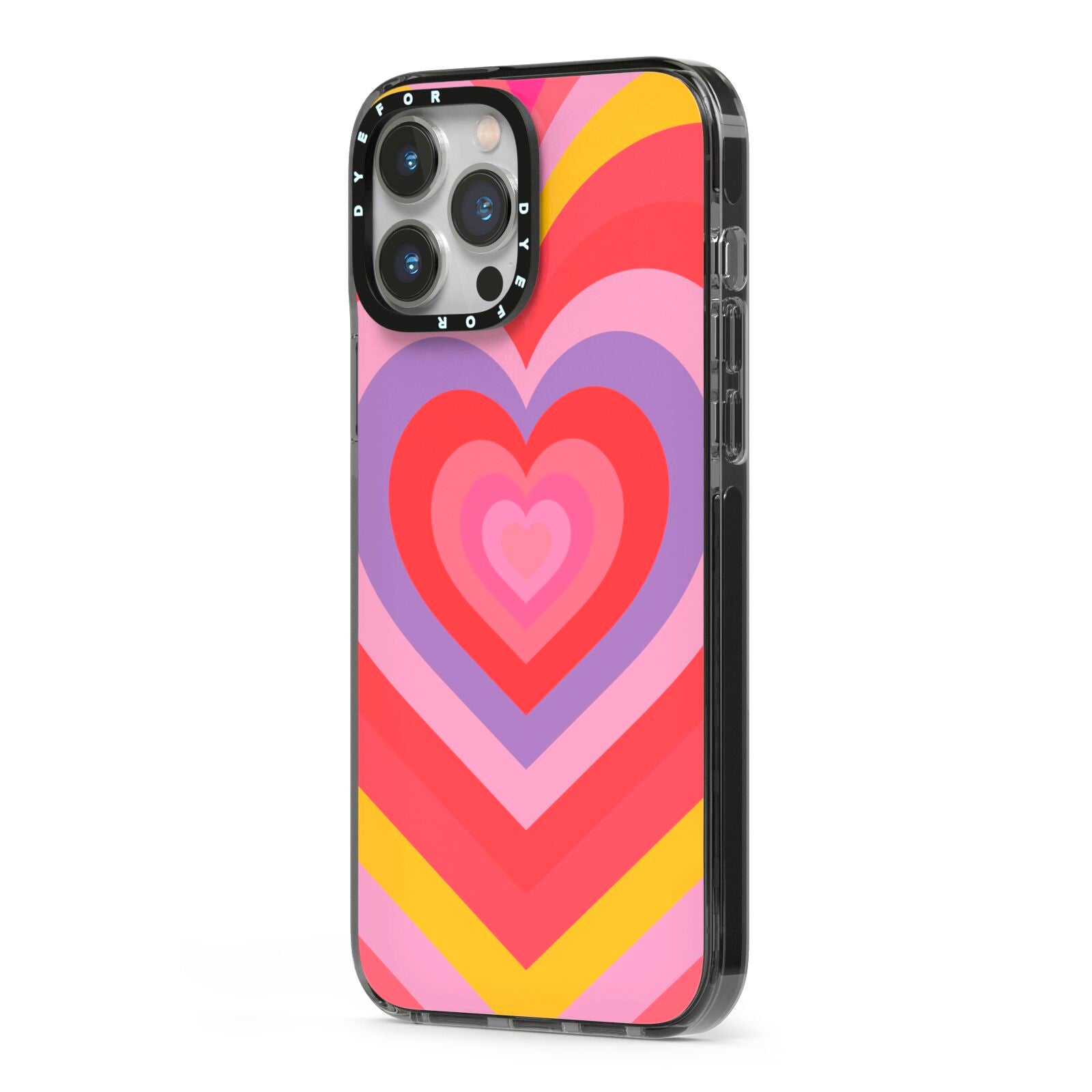 Seventies Heart iPhone 13 Pro Max Black Impact Case Side Angle on Silver phone