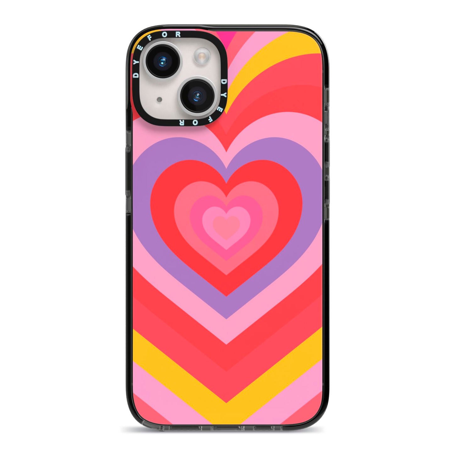 Seventies Heart iPhone 14 Black Impact Case on Silver phone