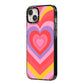 Seventies Heart iPhone 14 Plus Black Impact Case Side Angle on Silver phone