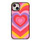 Seventies Heart iPhone 14 Plus Black Impact Case on Silver phone