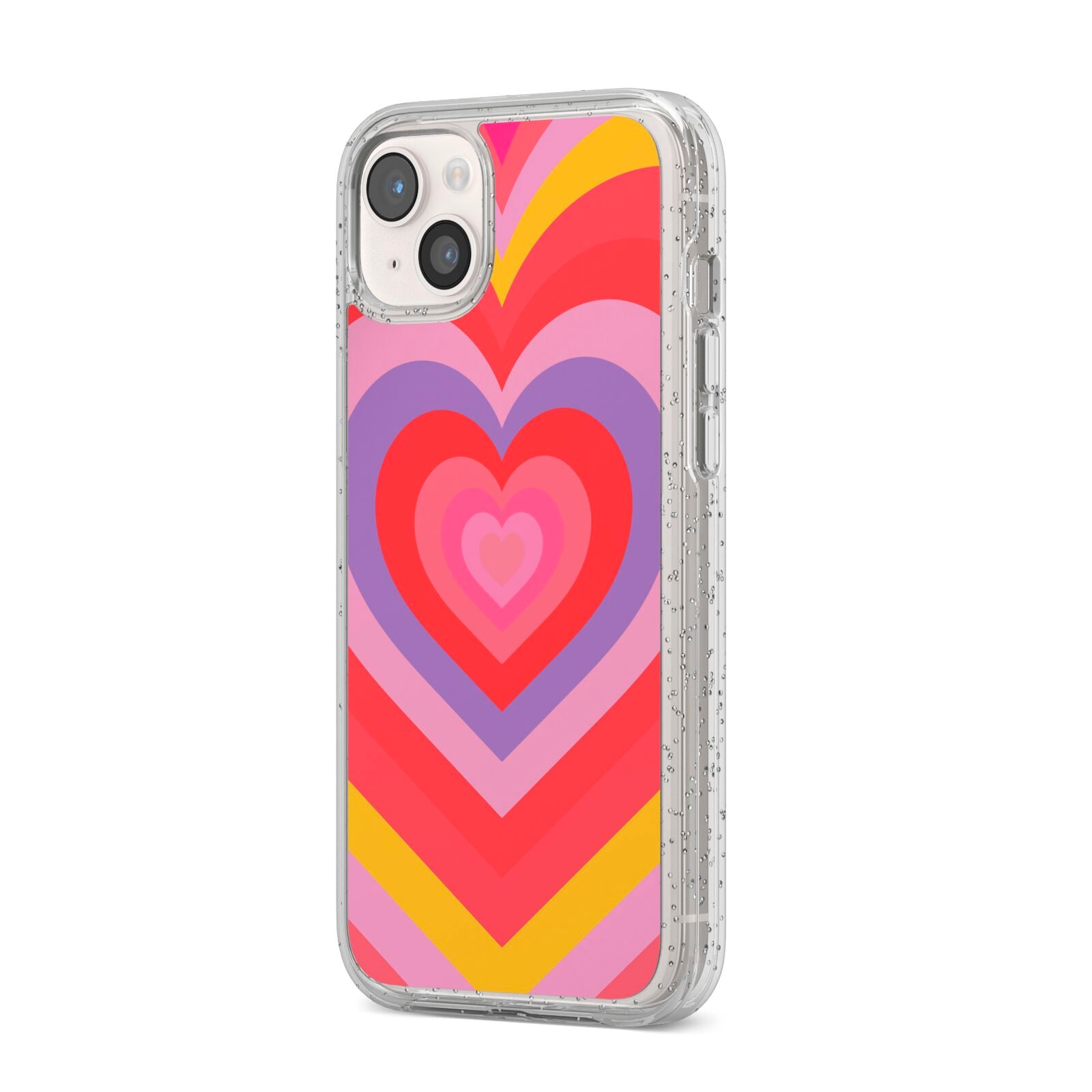 Seventies Heart iPhone 14 Plus Glitter Tough Case Starlight Angled Image