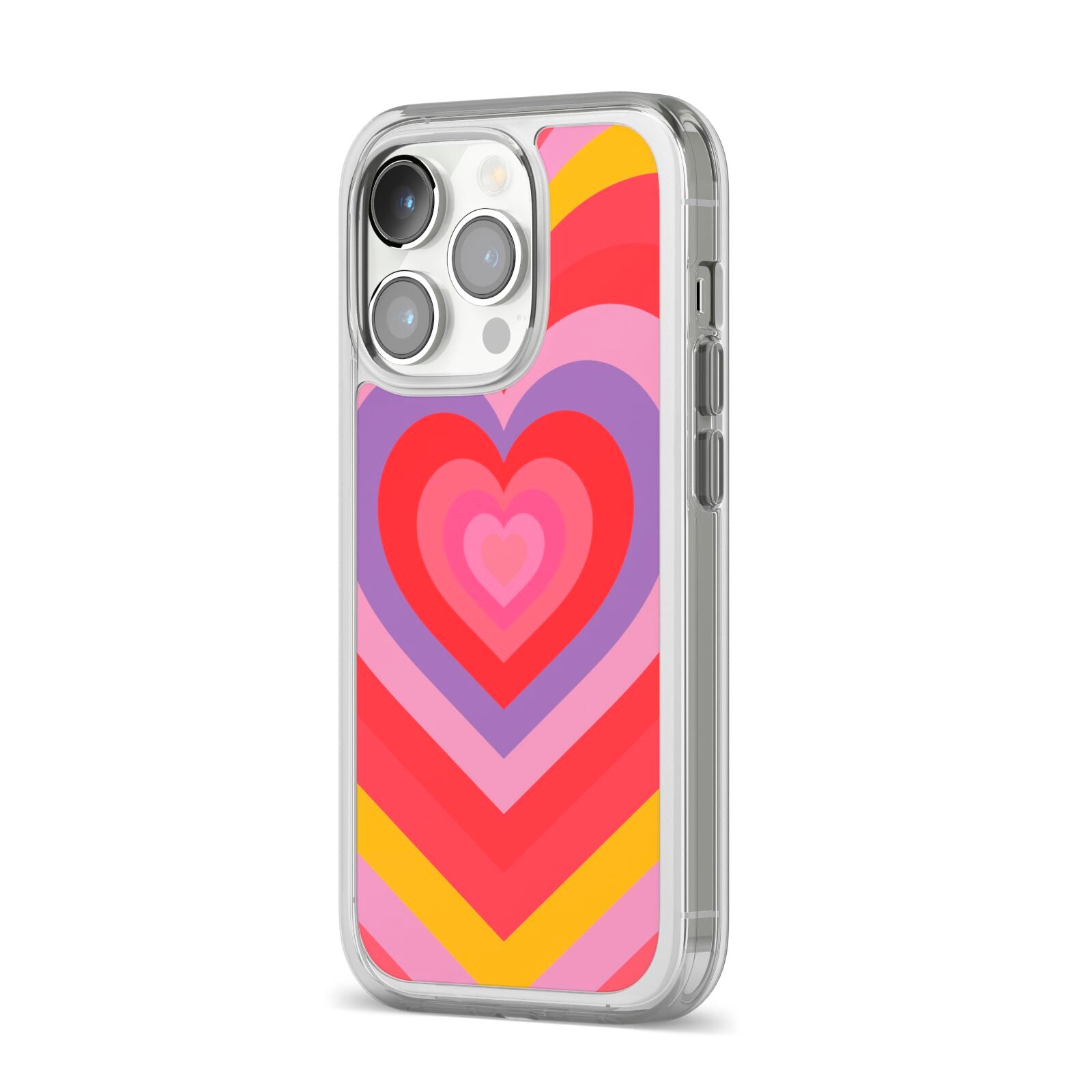 Seventies Heart iPhone 14 Pro Clear Tough Case Silver Angled Image