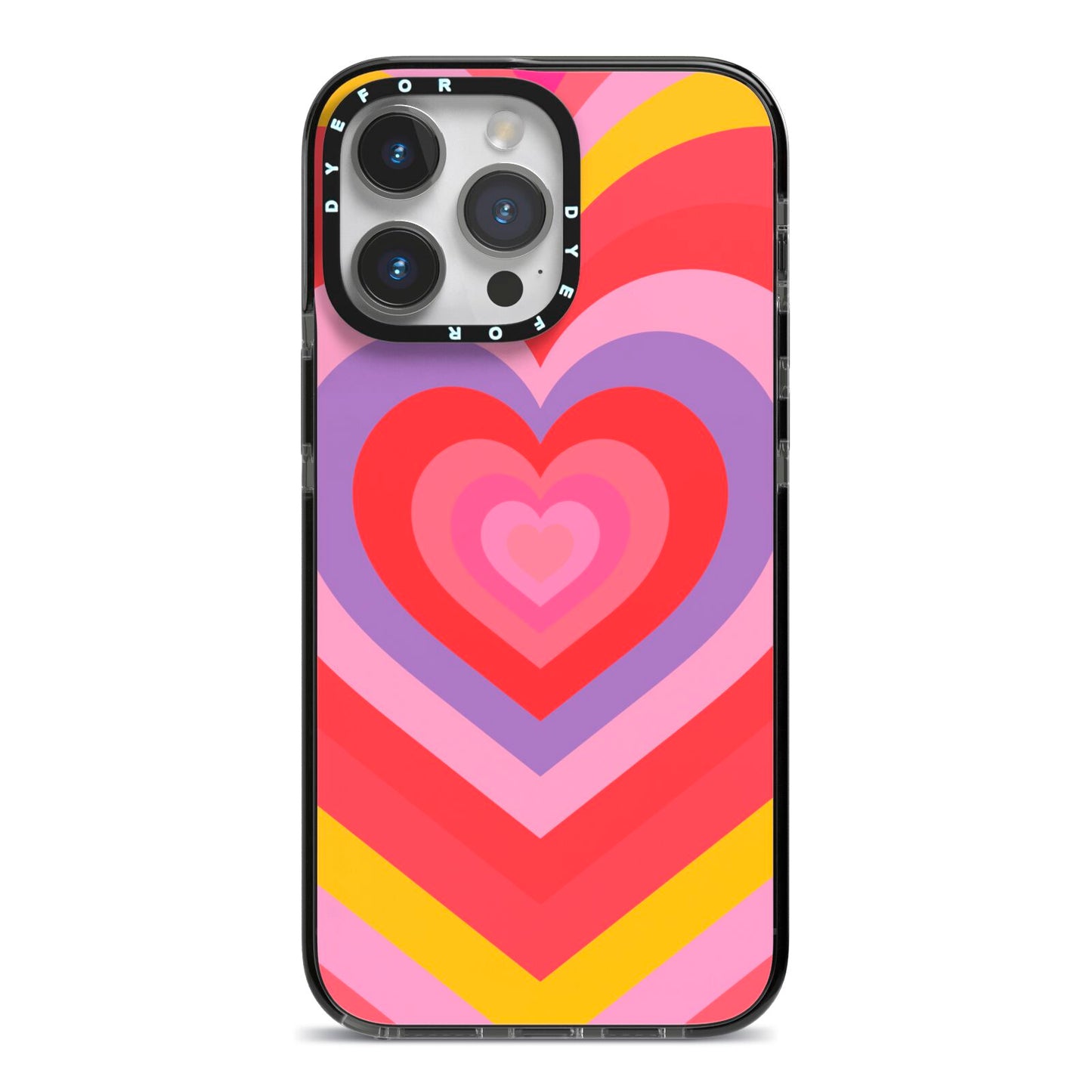 Seventies Heart iPhone 14 Pro Max Black Impact Case on Silver phone