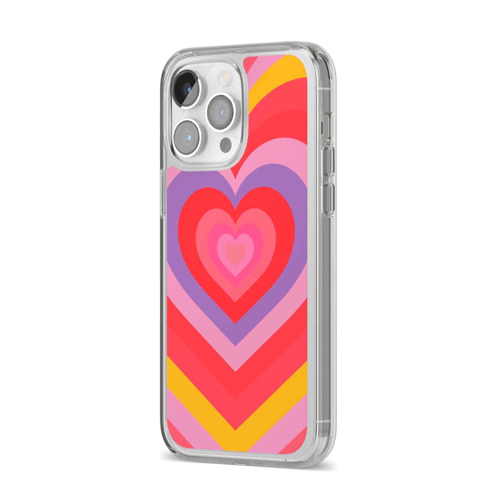 Seventies Heart iPhone 14 Pro Max Clear Tough Case Silver Angled Image
