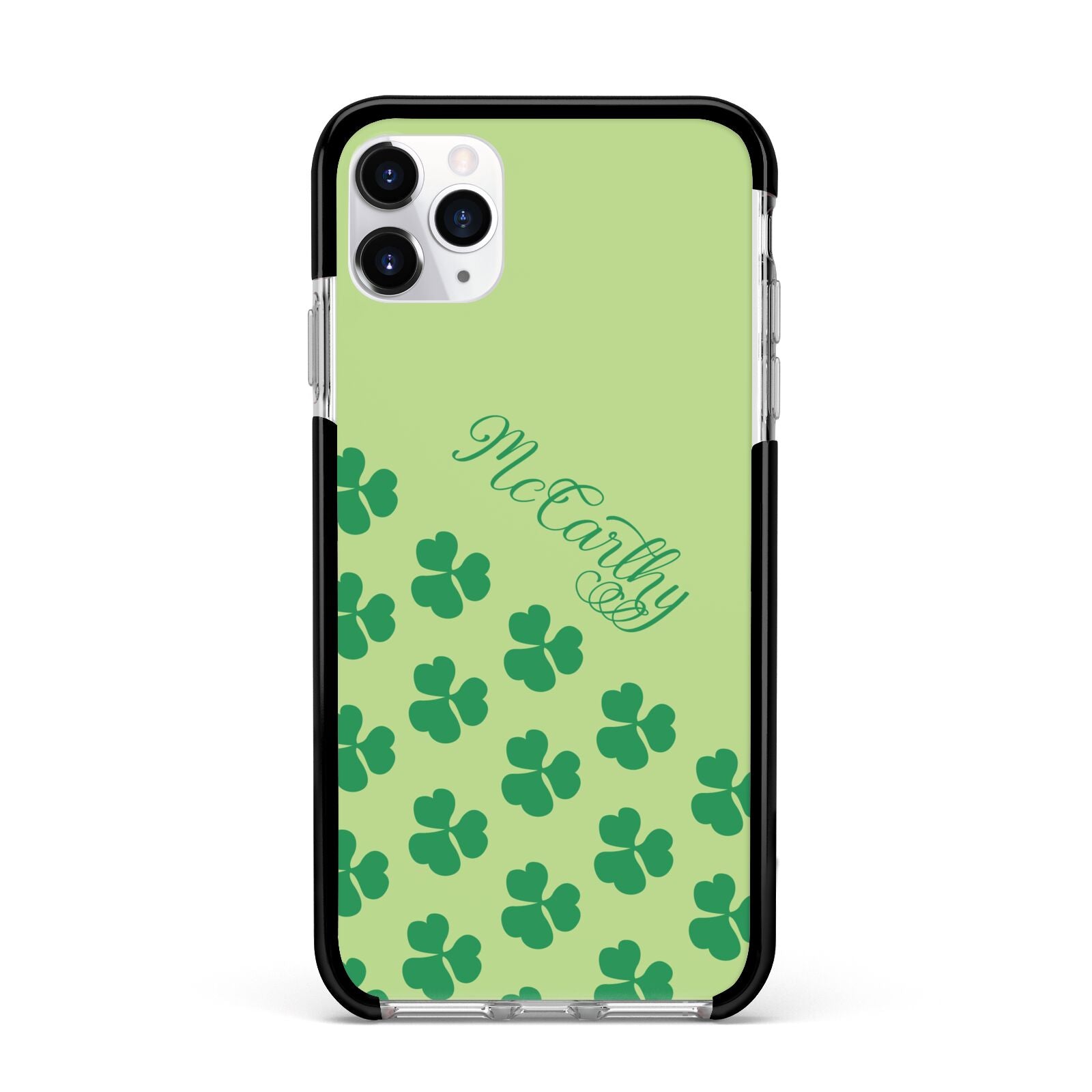 Shamrock Custom Name Apple iPhone 11 Pro Max in Silver with Black Impact Case