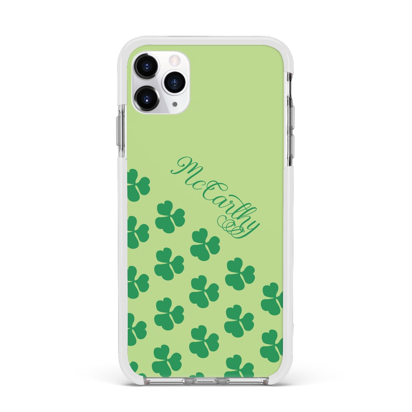 Shamrock Custom Name Apple iPhone 11 Pro Max in Silver with White Impact Case