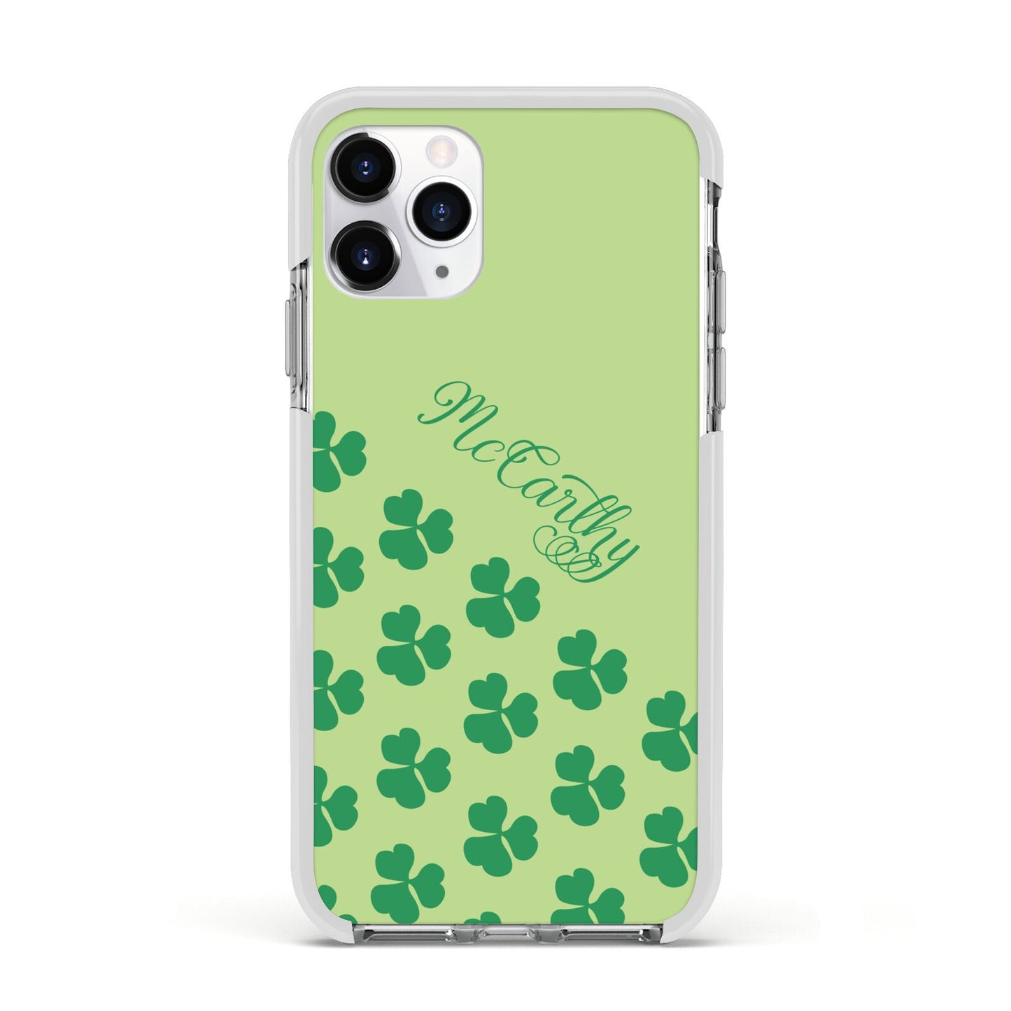 Shamrock Custom Name Apple iPhone 11 Pro in Silver with White Impact Case