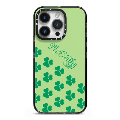 Shamrock Custom Name iPhone 14 Pro Black Impact Case on Silver phone
