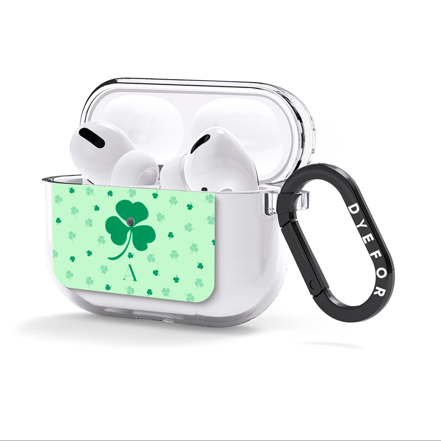 Shamrock Initial Personalised AirPods Clear Case 3rd Gen Side Image