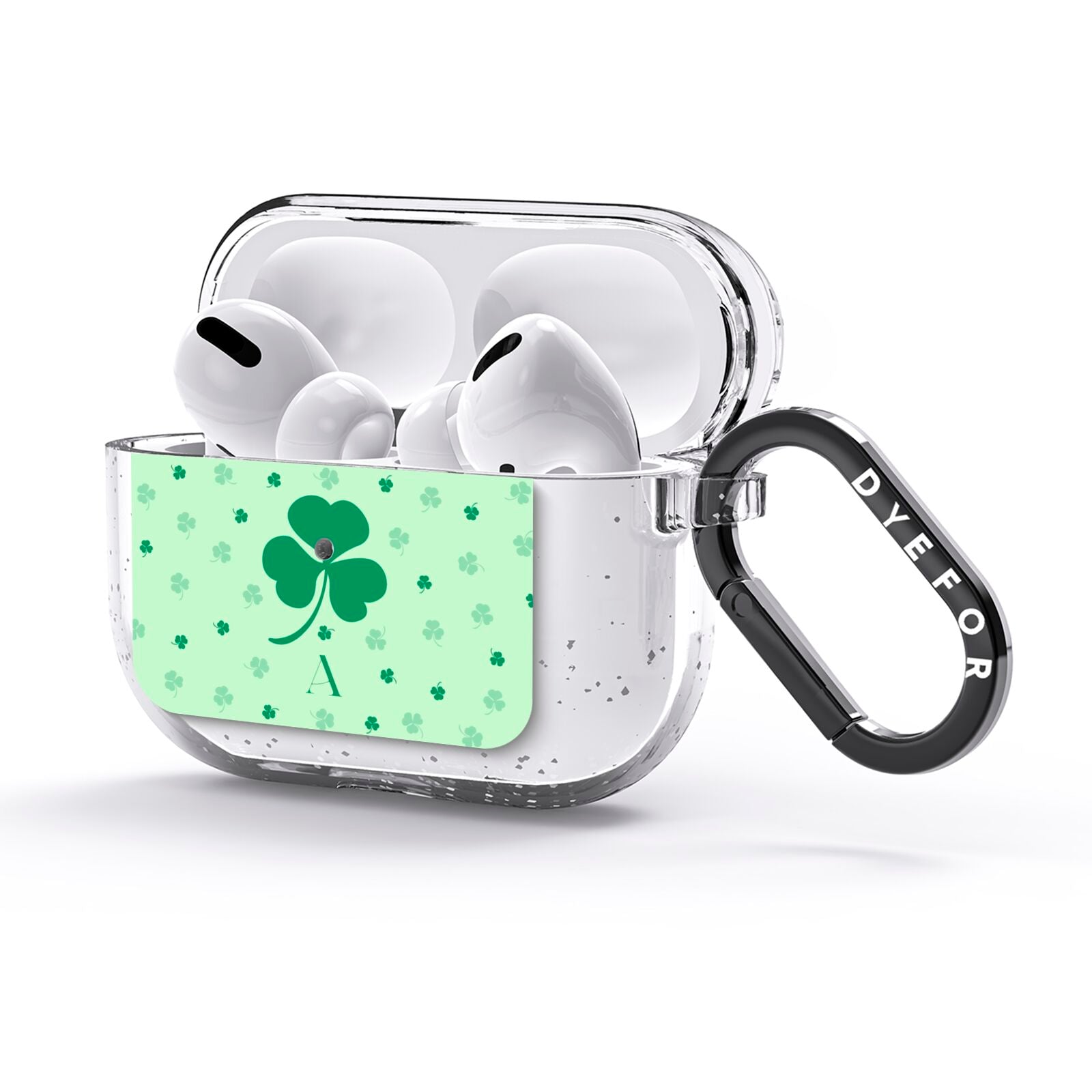 Shamrock Initial Personalised AirPods Glitter Case 3rd Gen Side Image